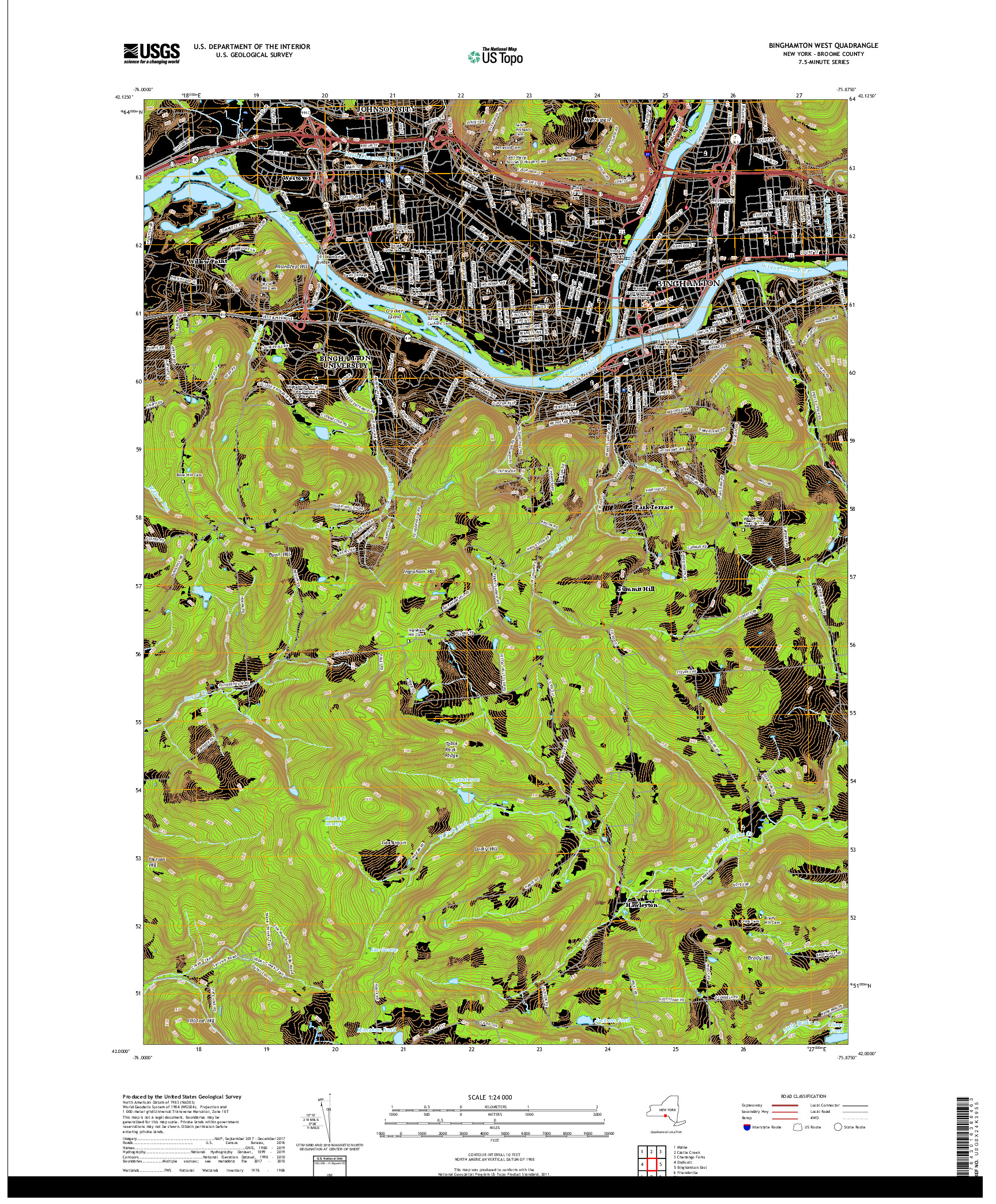 USGS US TOPO 7.5-MINUTE MAP FOR BINGHAMTON WEST, NY 2019
