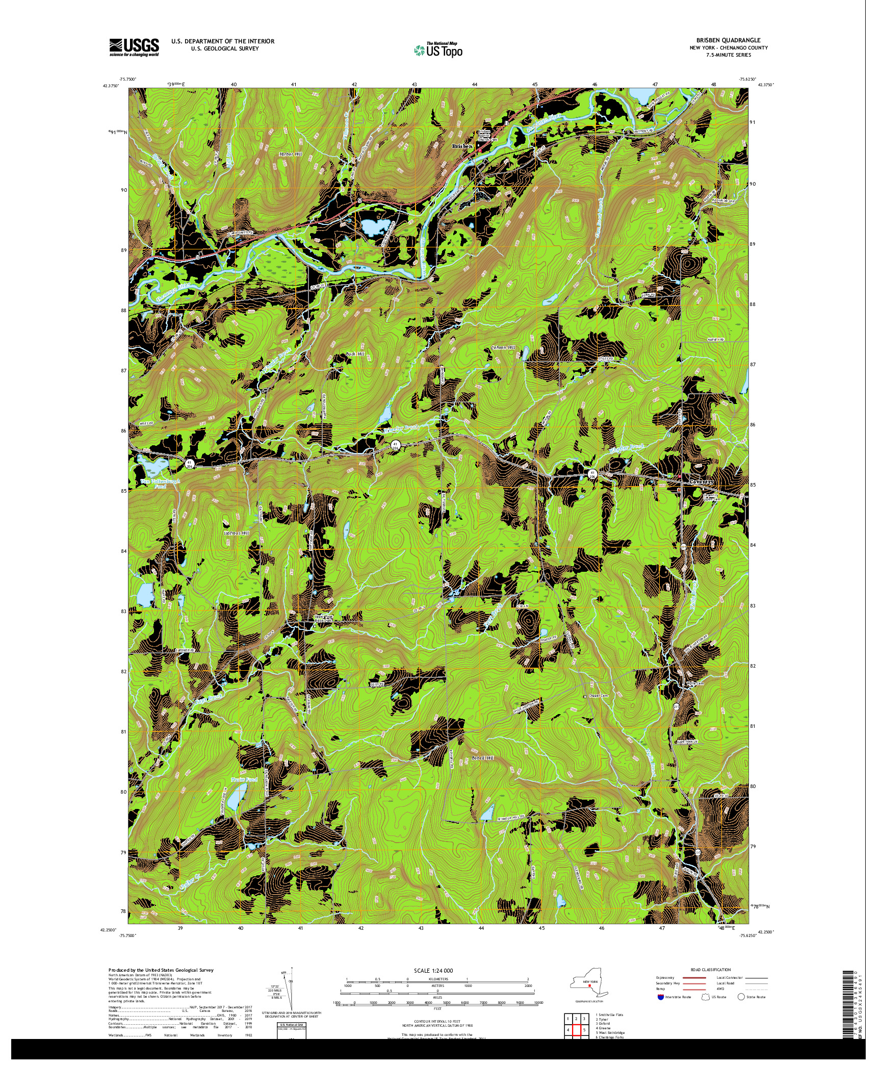 USGS US TOPO 7.5-MINUTE MAP FOR BRISBEN, NY 2019