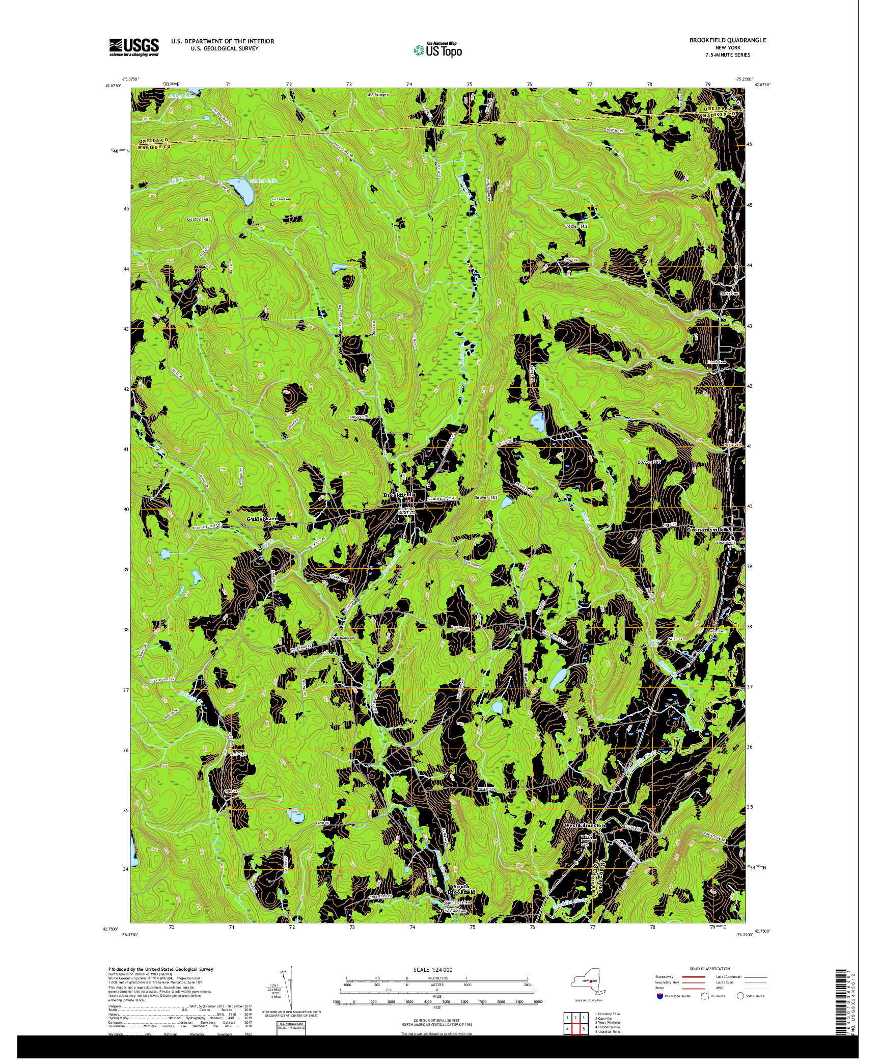 USGS US TOPO 7.5-MINUTE MAP FOR BROOKFIELD, NY 2019