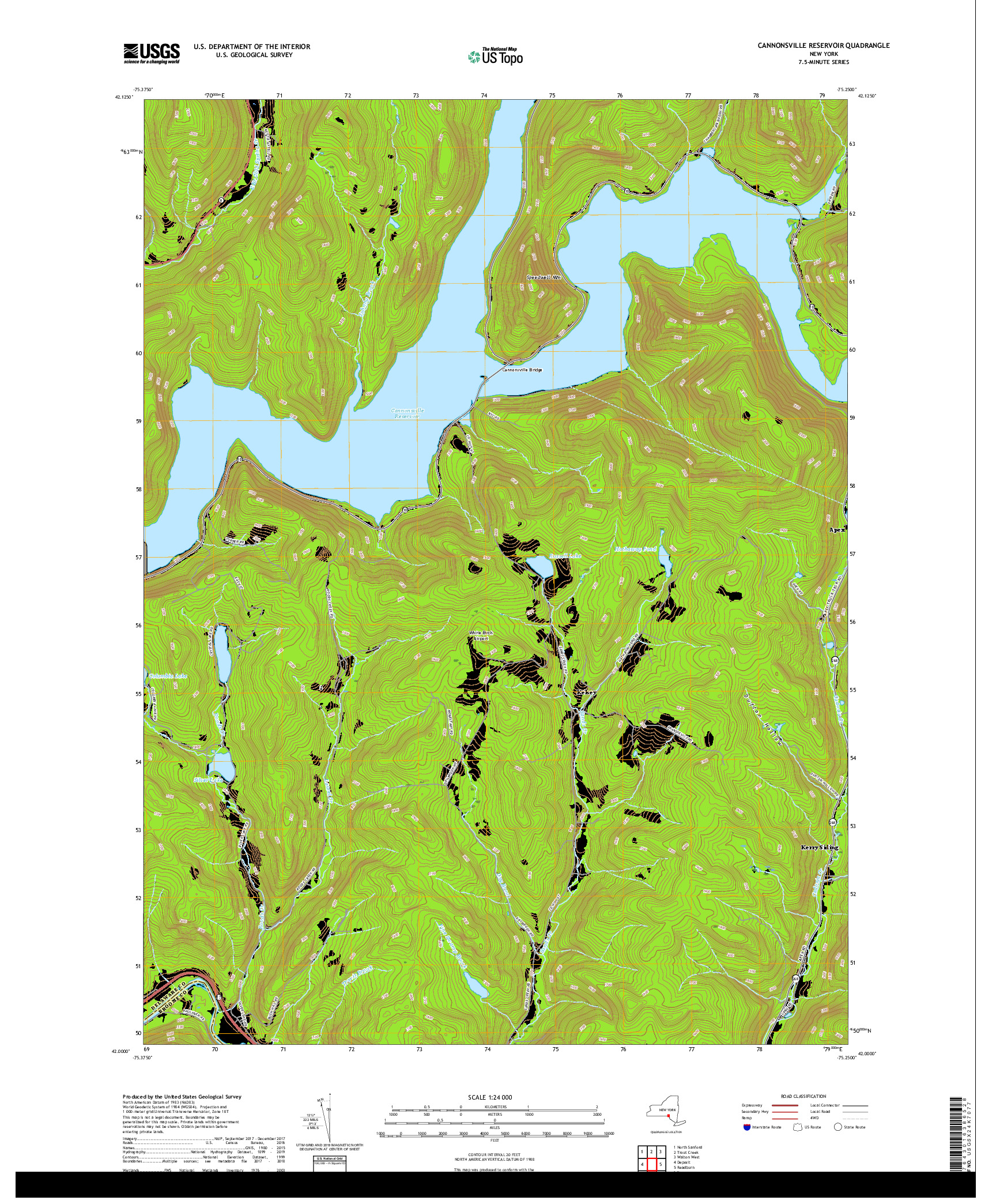 USGS US TOPO 7.5-MINUTE MAP FOR CANNONSVILLE RESERVOIR, NY 2019