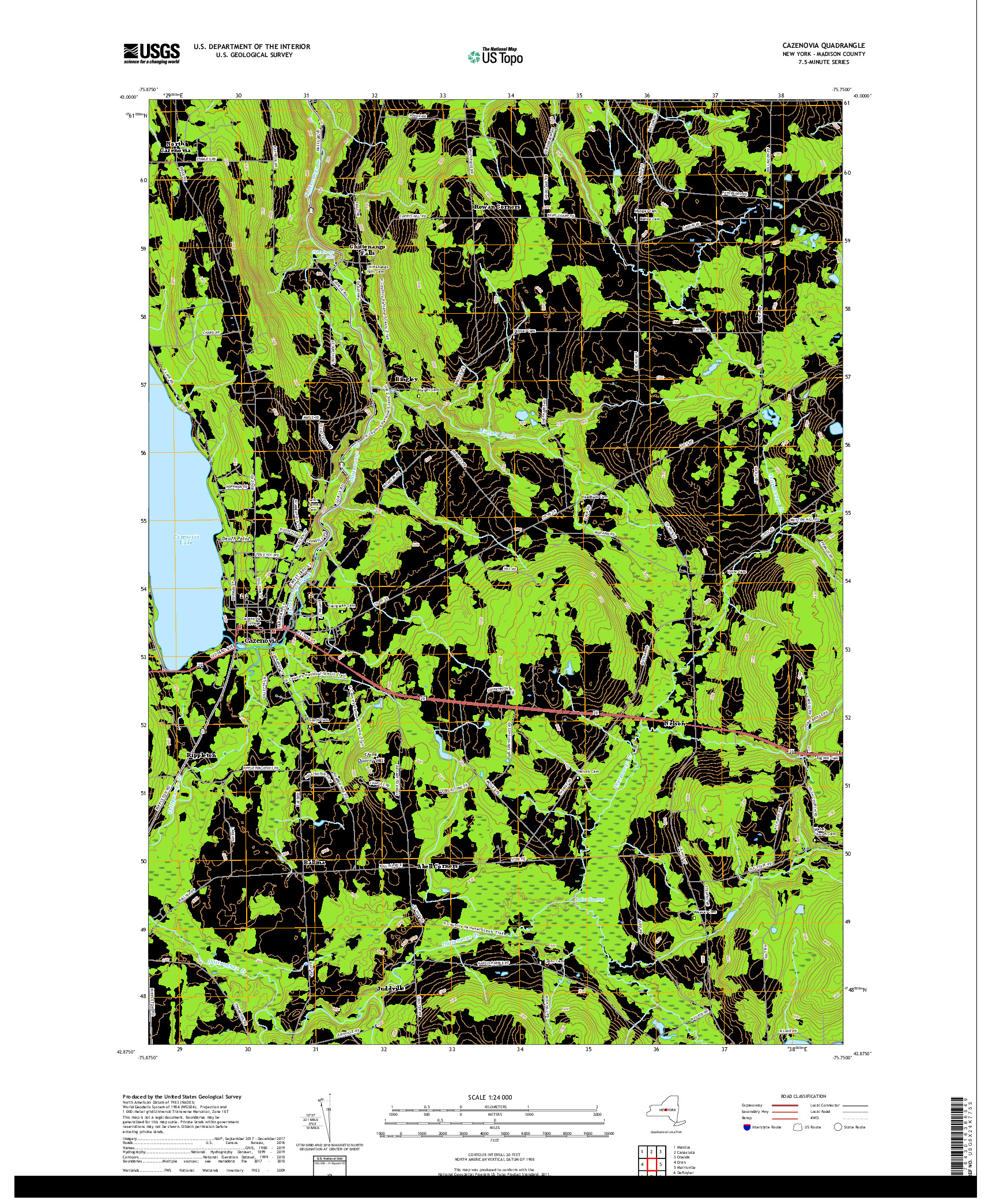 USGS US TOPO 7.5-MINUTE MAP FOR CAZENOVIA, NY 2019