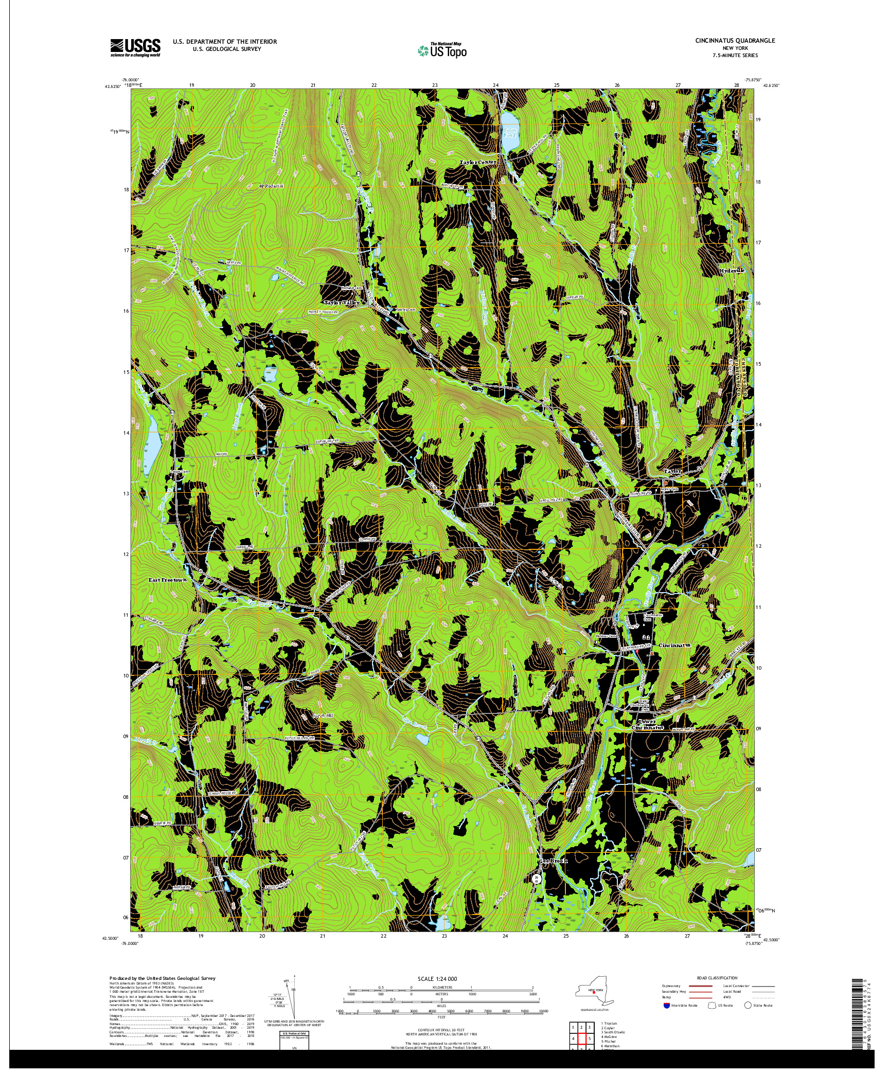 USGS US TOPO 7.5-MINUTE MAP FOR CINCINNATUS, NY 2019