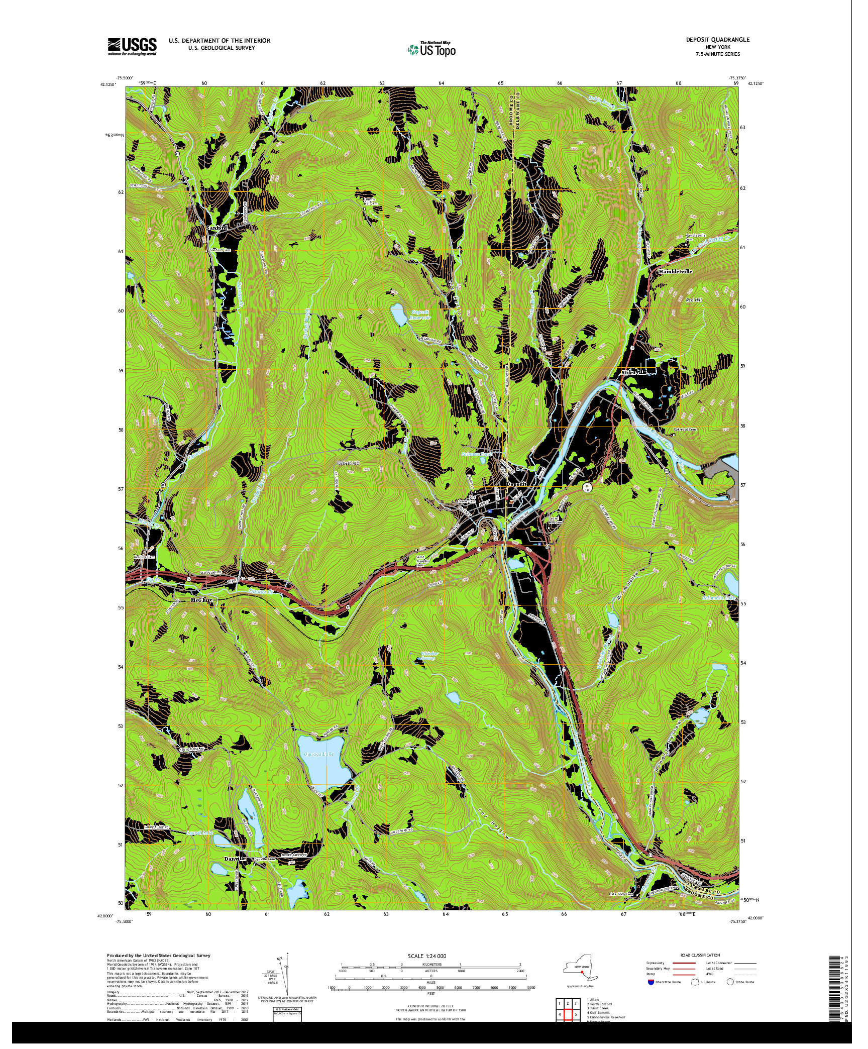 USGS US TOPO 7.5-MINUTE MAP FOR DEPOSIT, NY 2019