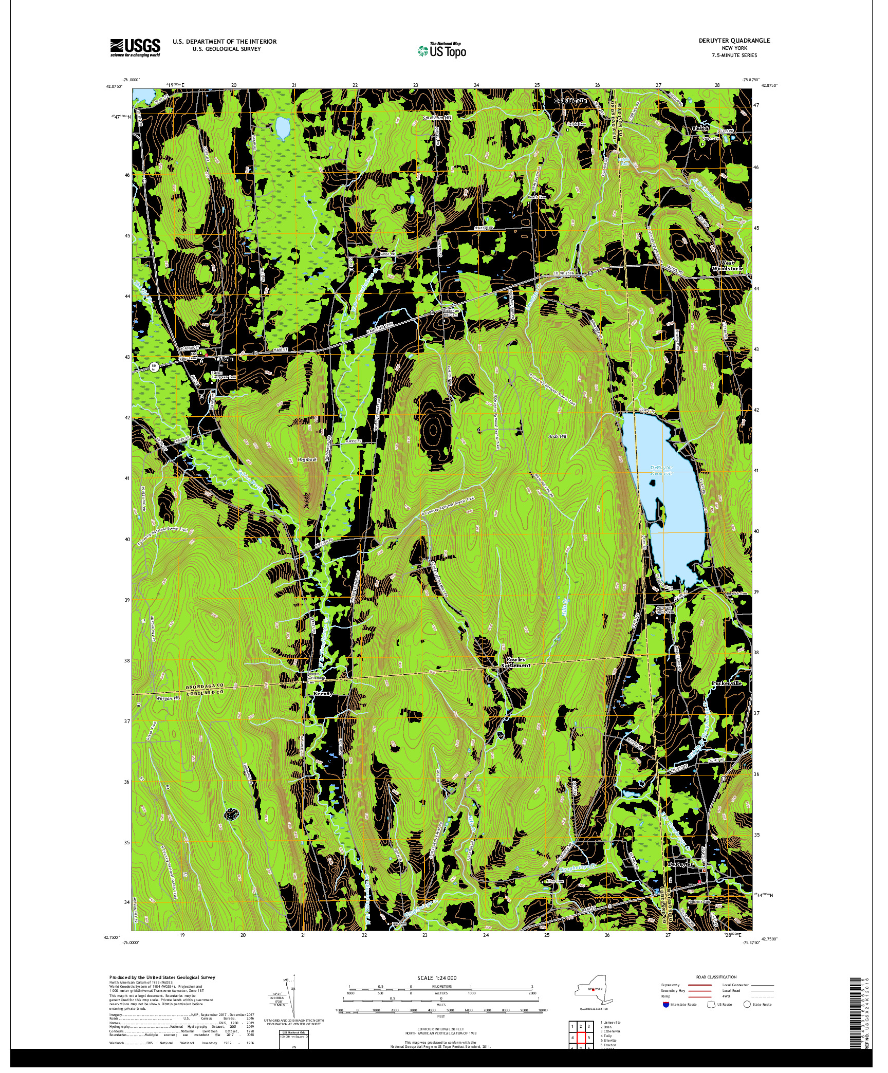 USGS US TOPO 7.5-MINUTE MAP FOR DERUYTER, NY 2019