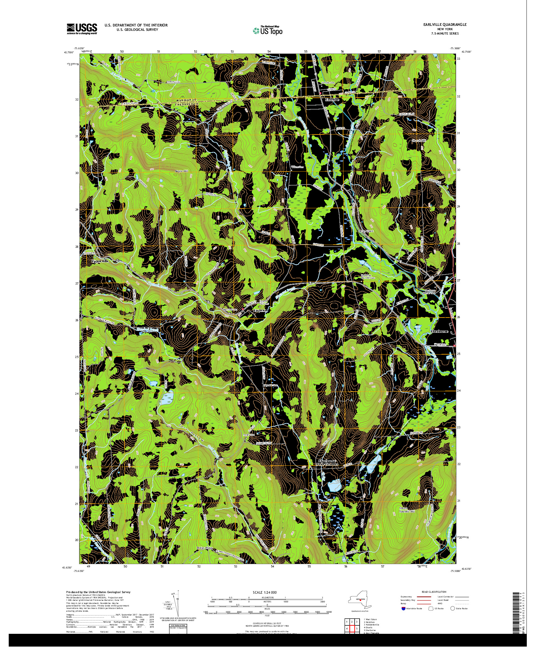 USGS US TOPO 7.5-MINUTE MAP FOR EARLVILLE, NY 2019