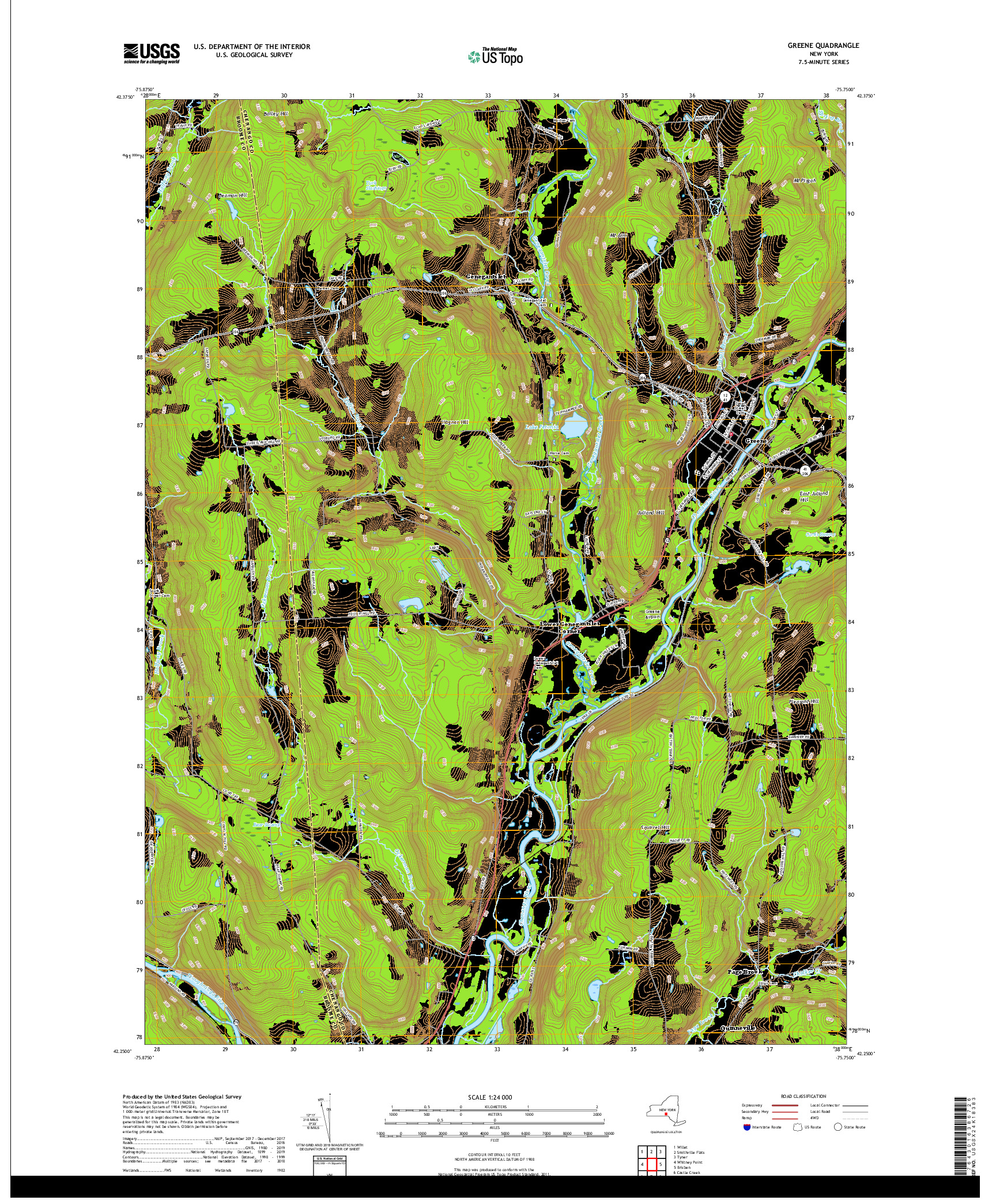 USGS US TOPO 7.5-MINUTE MAP FOR GREENE, NY 2019