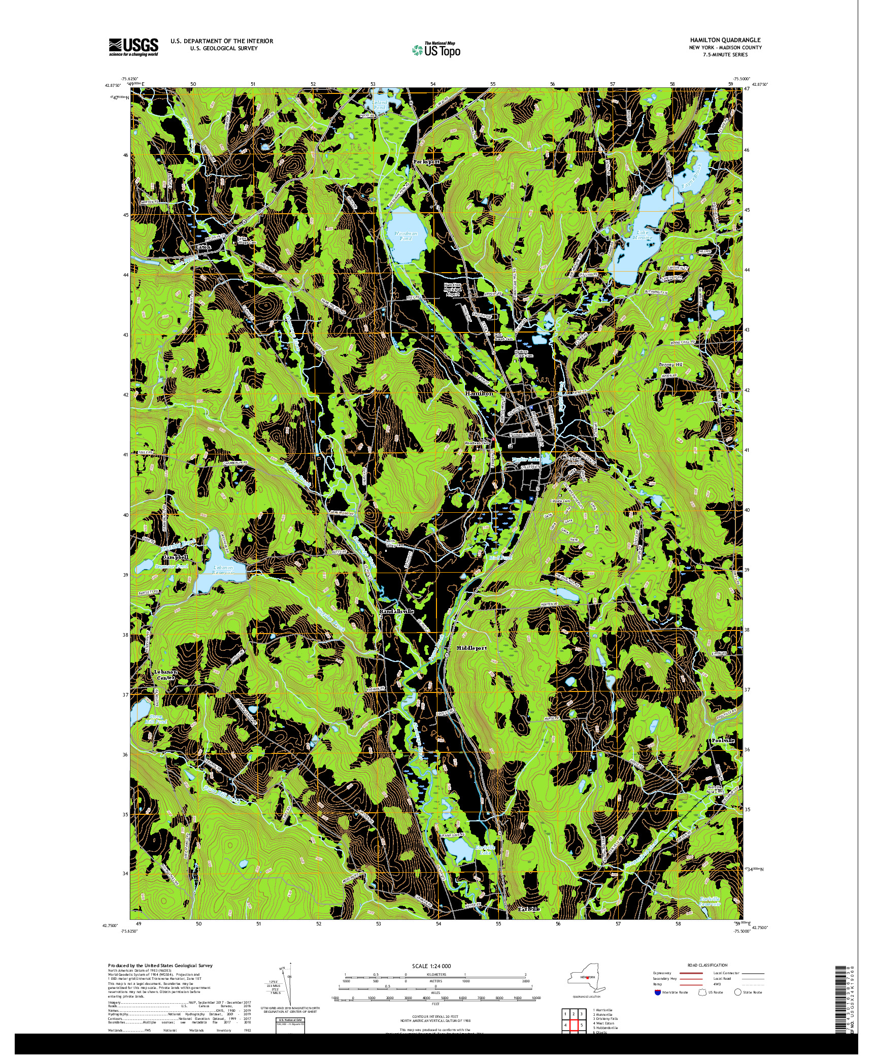 USGS US TOPO 7.5-MINUTE MAP FOR HAMILTON, NY 2019