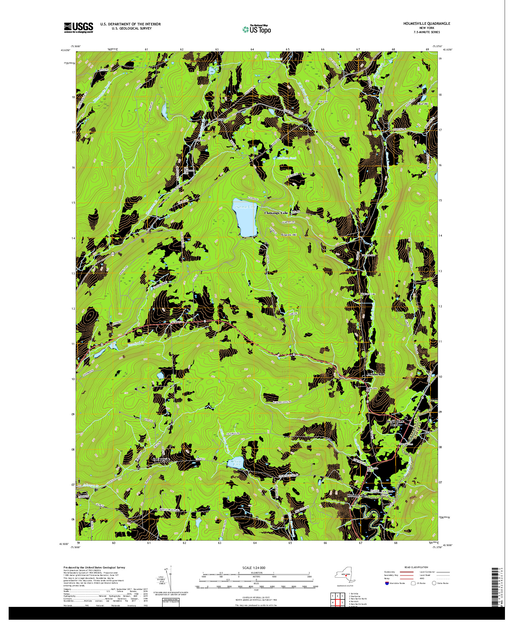 USGS US TOPO 7.5-MINUTE MAP FOR HOLMESVILLE, NY 2019