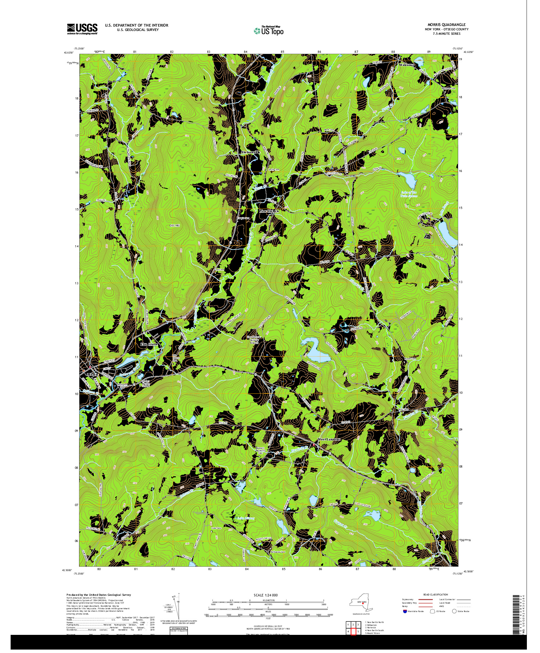 USGS US TOPO 7.5-MINUTE MAP FOR MORRIS, NY 2019