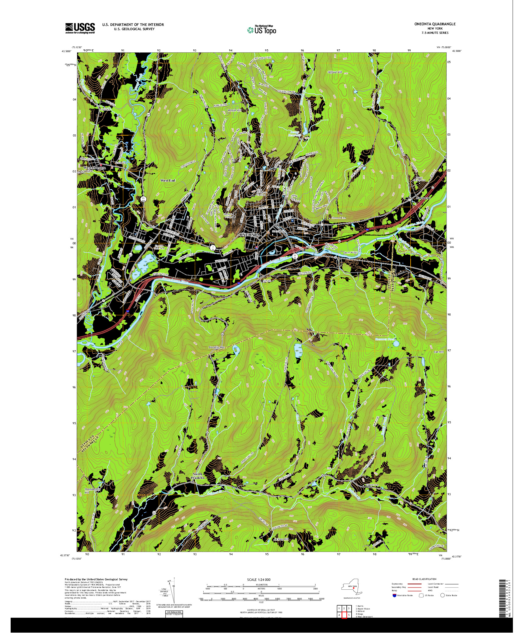 USGS US TOPO 7.5-MINUTE MAP FOR ONEONTA, NY 2019