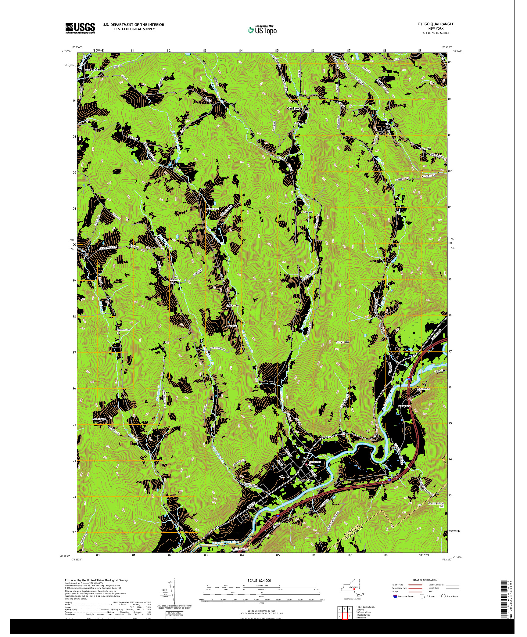 USGS US TOPO 7.5-MINUTE MAP FOR OTEGO, NY 2019