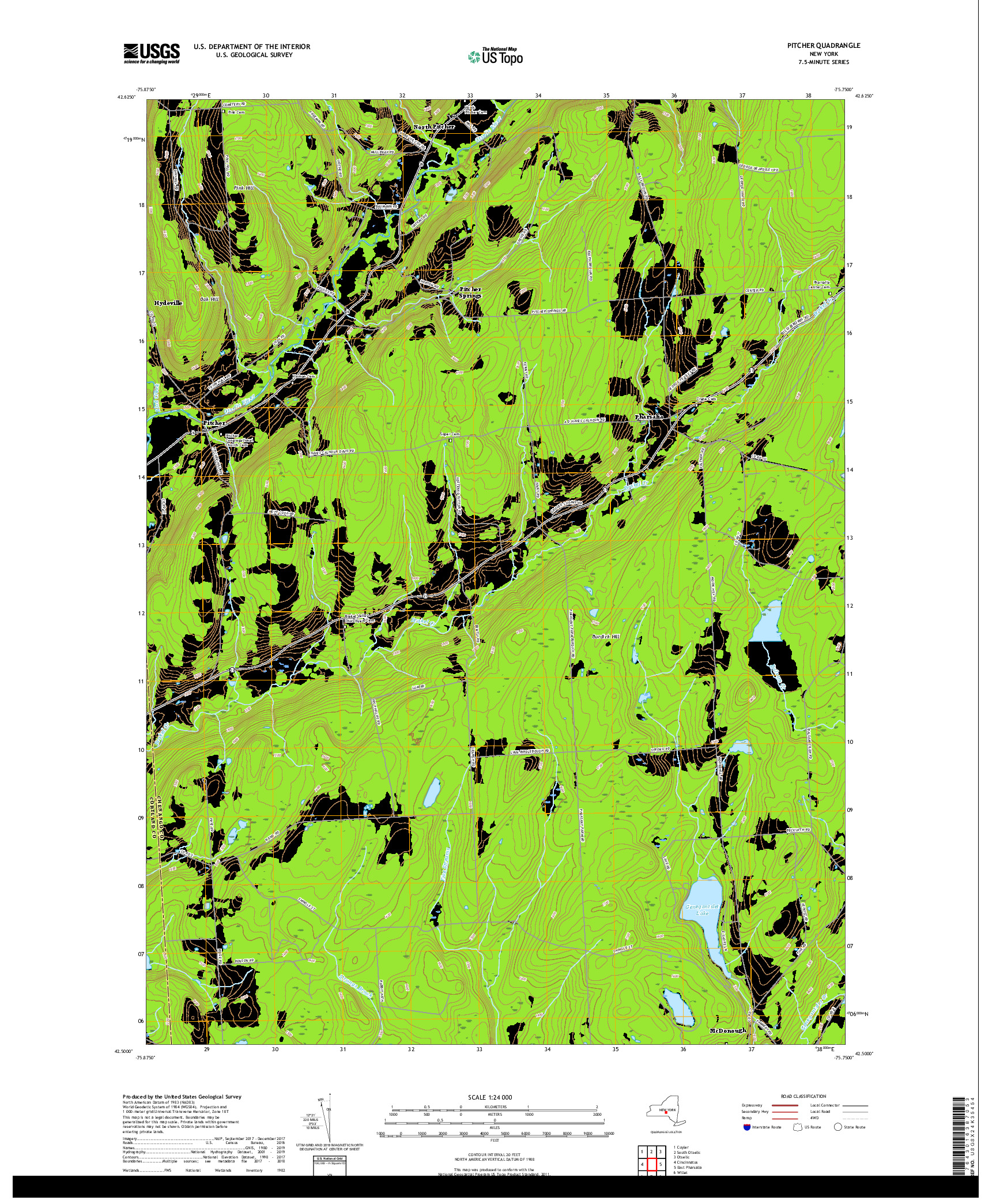 USGS US TOPO 7.5-MINUTE MAP FOR PITCHER, NY 2019