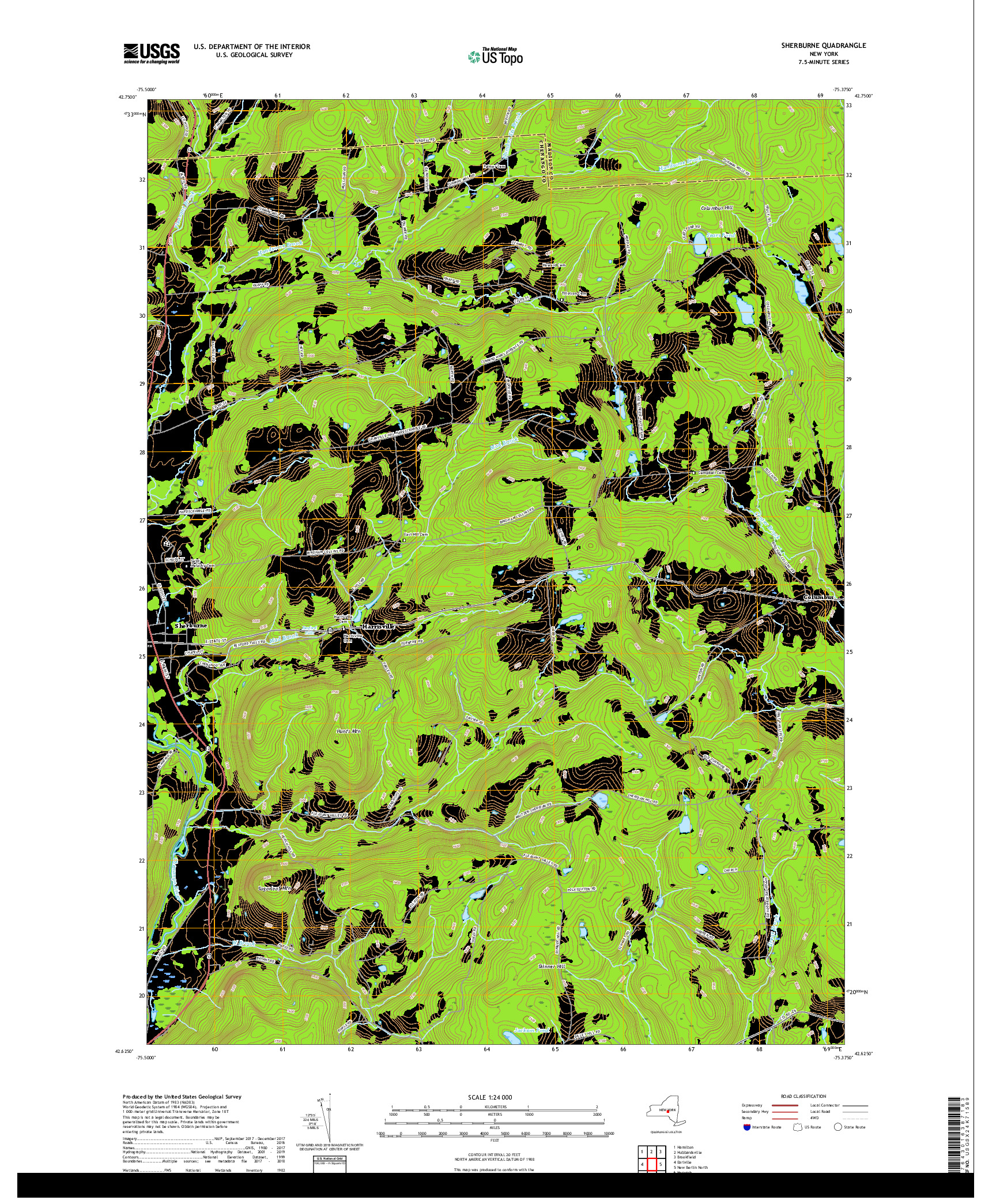 USGS US TOPO 7.5-MINUTE MAP FOR SHERBURNE, NY 2019