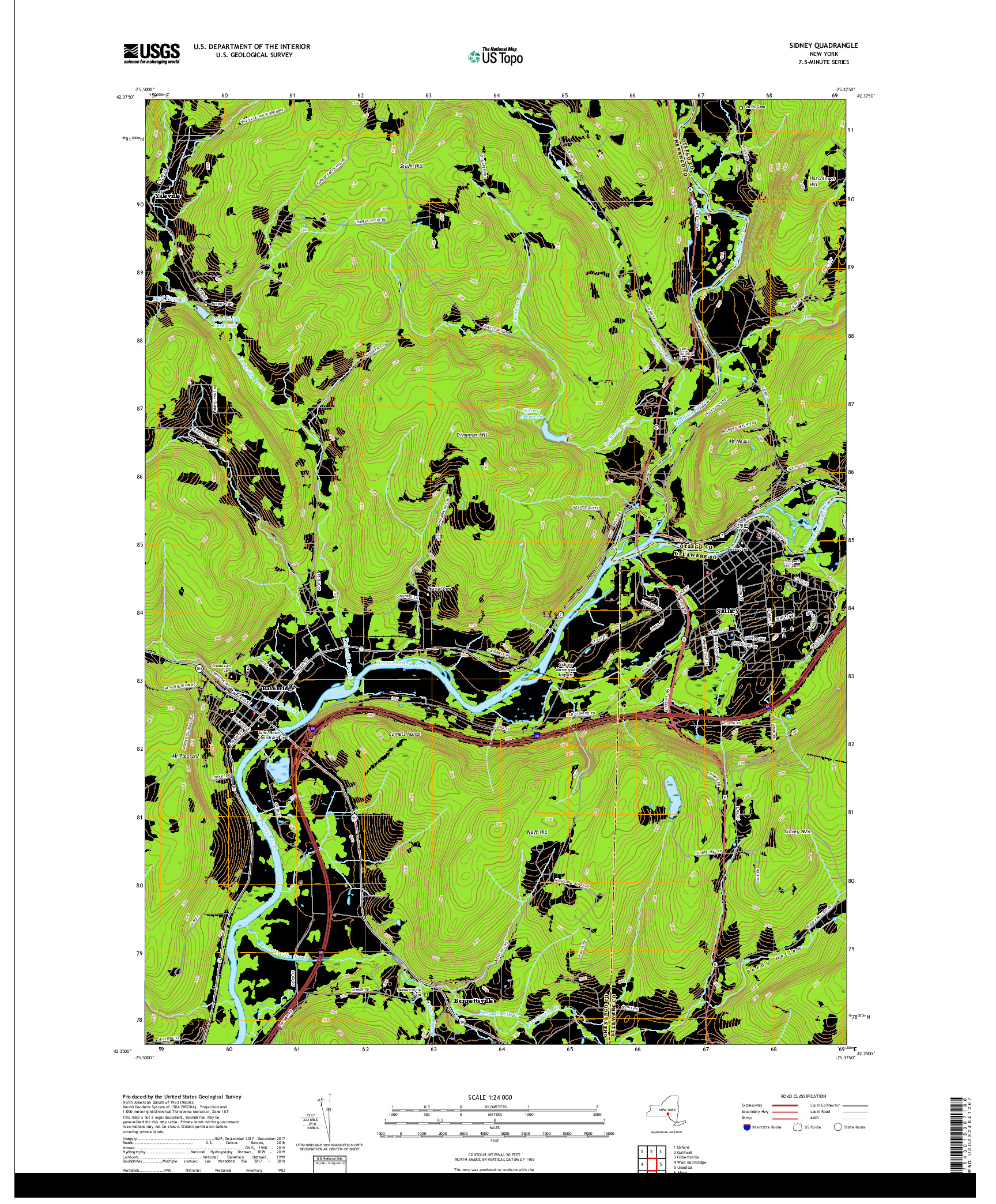 USGS US TOPO 7.5-MINUTE MAP FOR SIDNEY, NY 2019