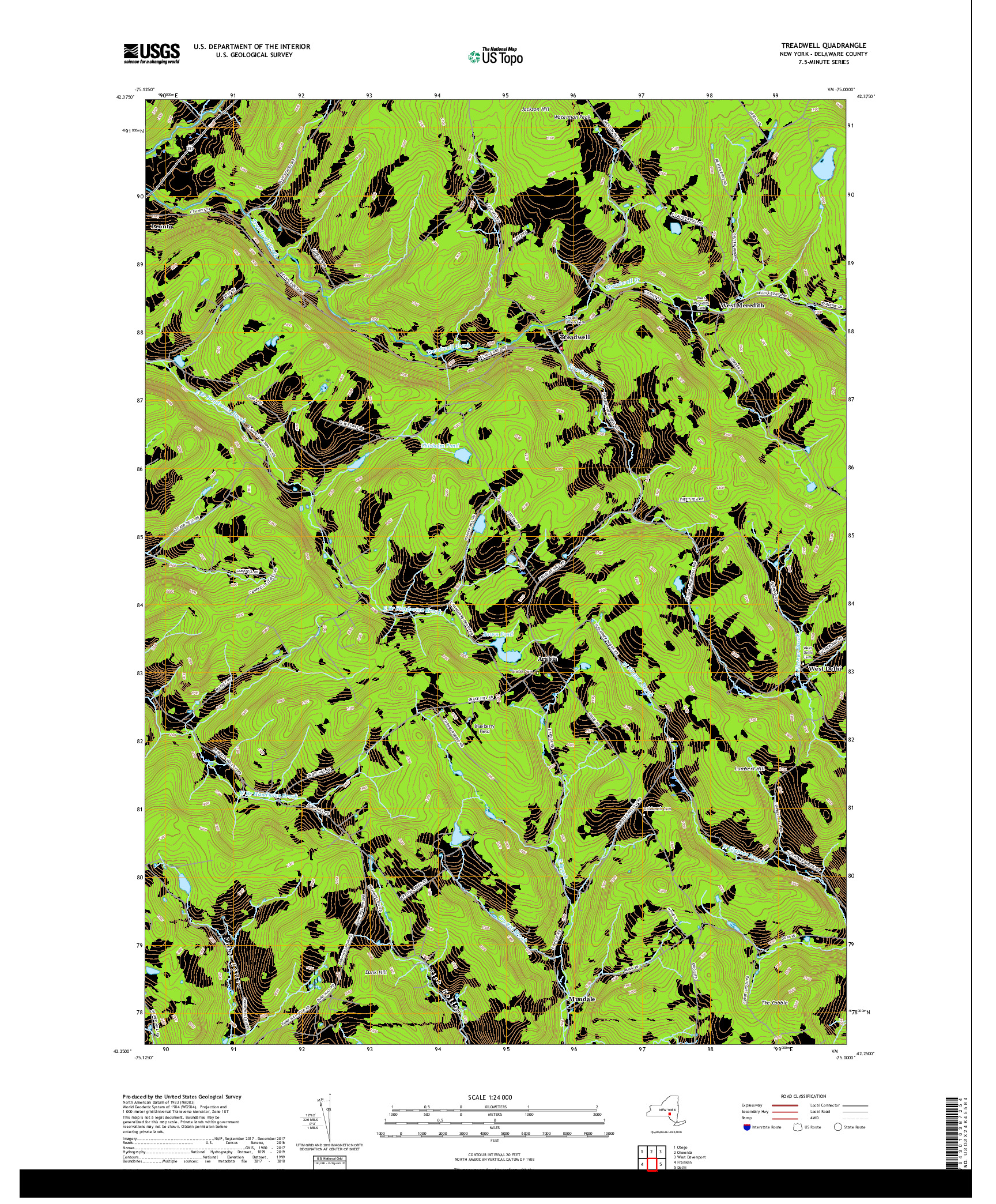 USGS US TOPO 7.5-MINUTE MAP FOR TREADWELL, NY 2019