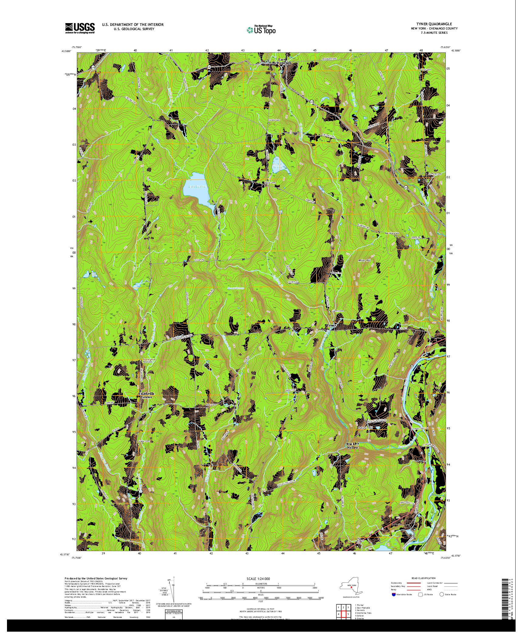 USGS US TOPO 7.5-MINUTE MAP FOR TYNER, NY 2019