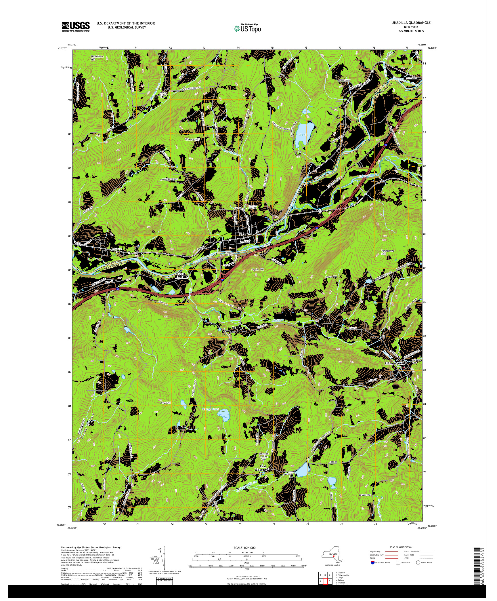 USGS US TOPO 7.5-MINUTE MAP FOR UNADILLA, NY 2019