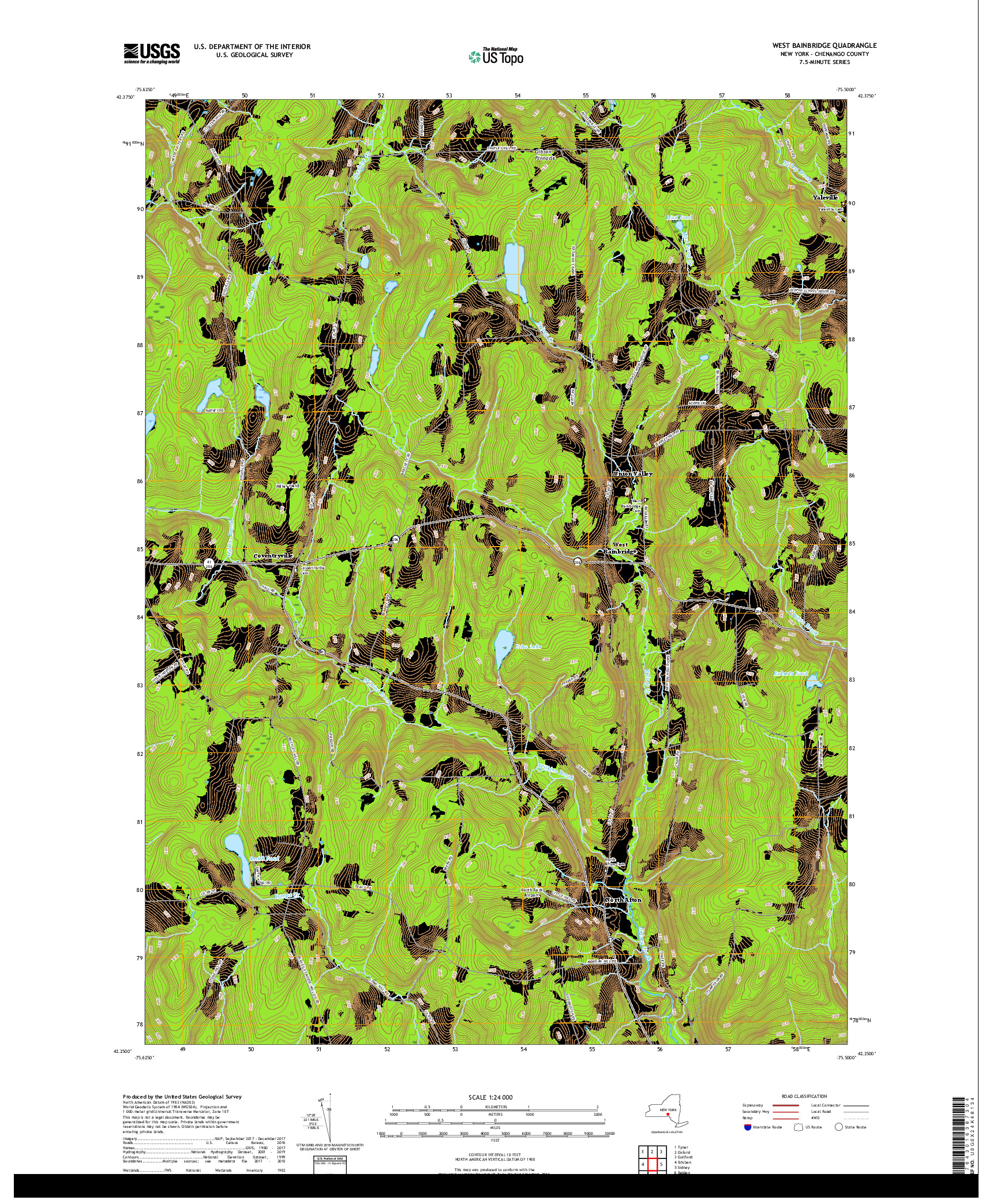 USGS US TOPO 7.5-MINUTE MAP FOR WEST BAINBRIDGE, NY 2019