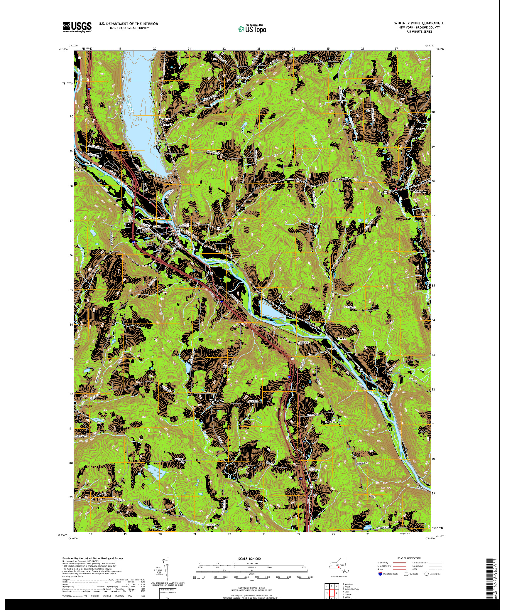 USGS US TOPO 7.5-MINUTE MAP FOR WHITNEY POINT, NY 2019