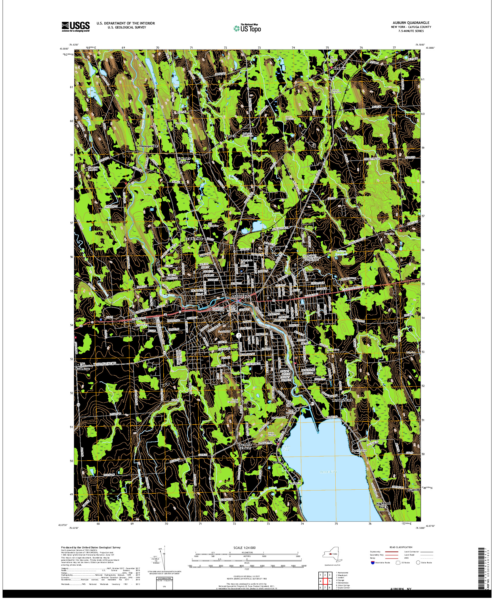 USGS US TOPO 7.5-MINUTE MAP FOR AUBURN, NY 2019