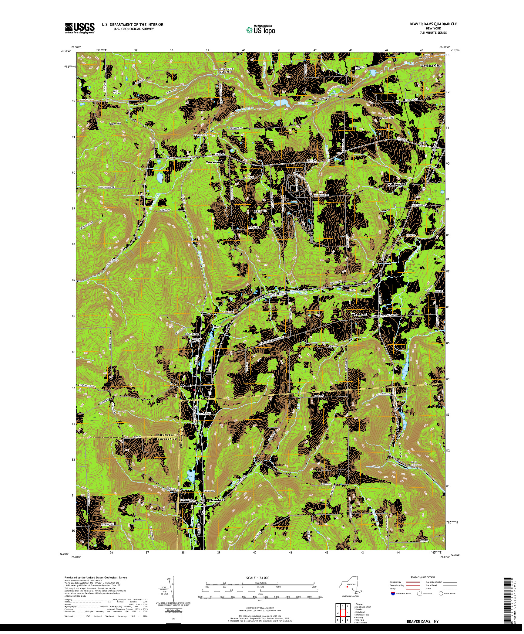 USGS US TOPO 7.5-MINUTE MAP FOR BEAVER DAMS, NY 2019
