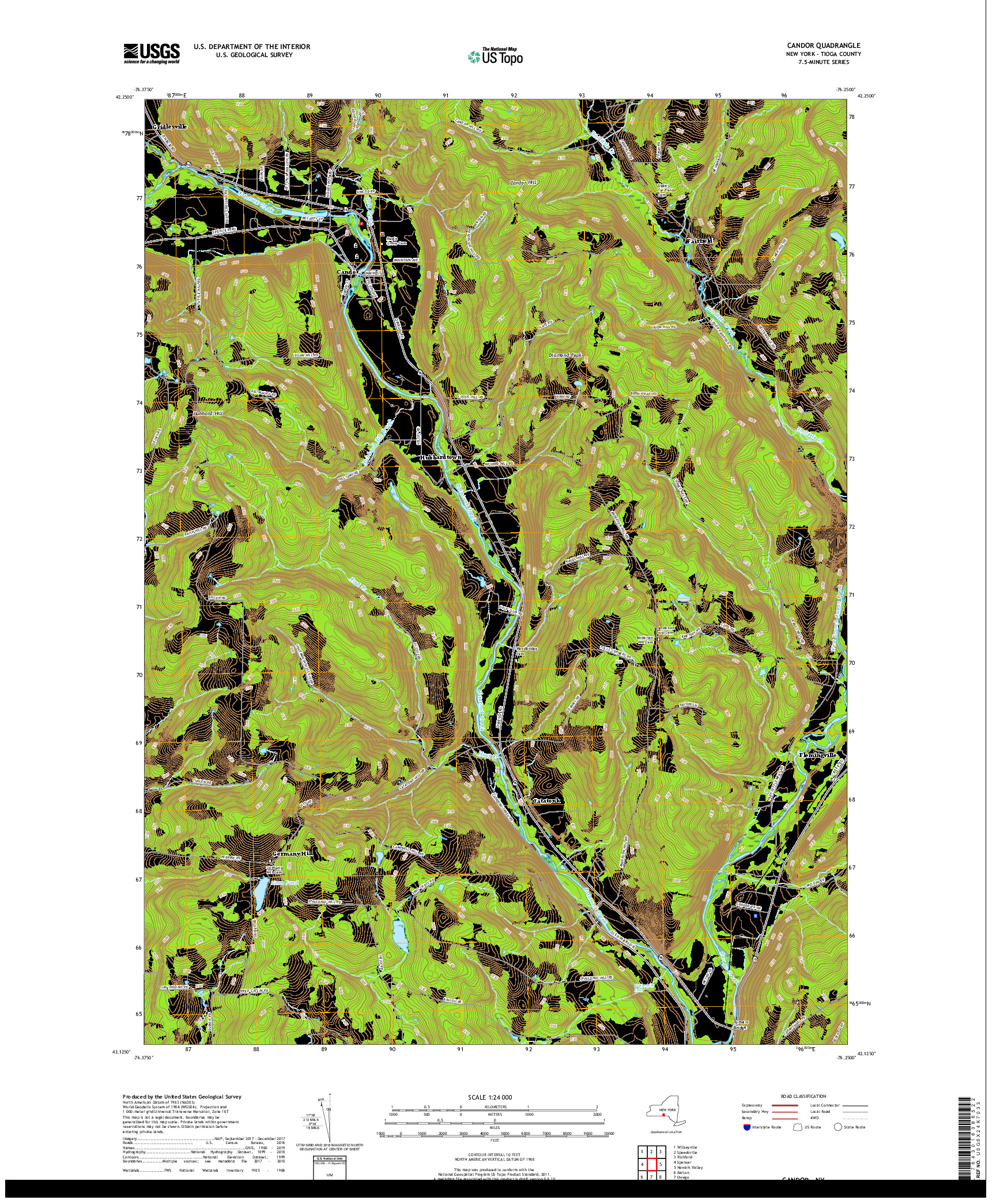 USGS US TOPO 7.5-MINUTE MAP FOR CANDOR, NY 2019