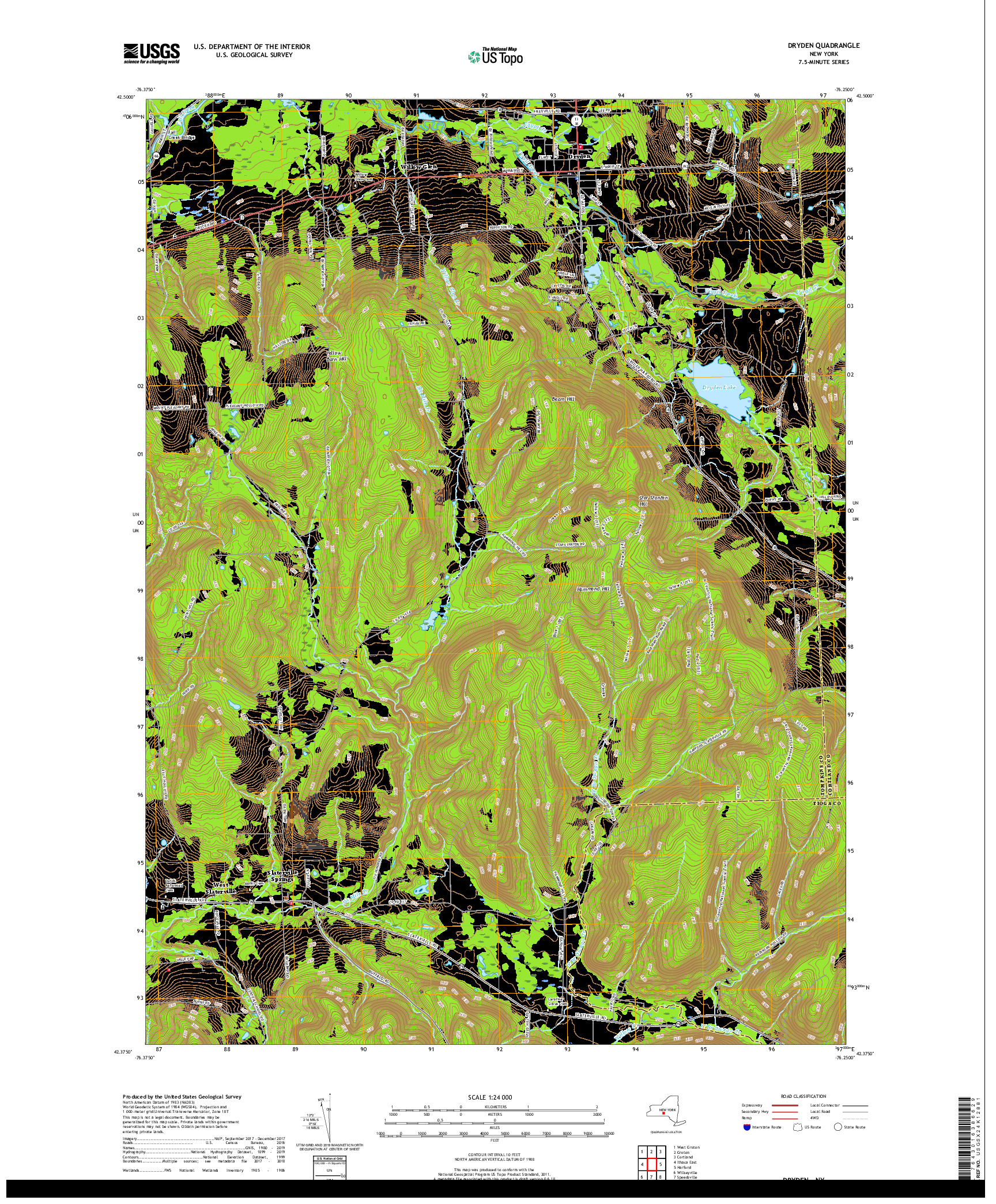 USGS US TOPO 7.5-MINUTE MAP FOR DRYDEN, NY 2019