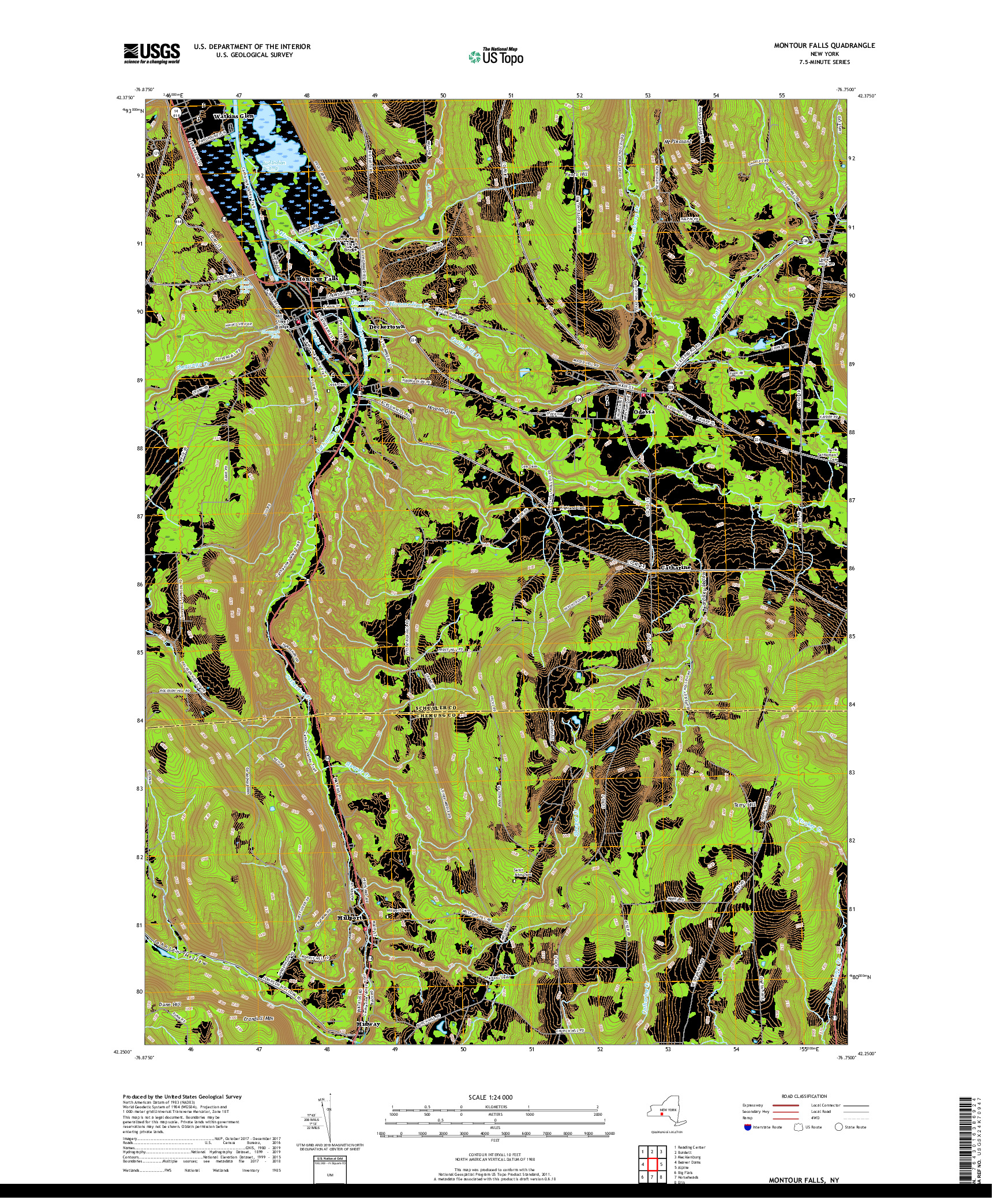 USGS US TOPO 7.5-MINUTE MAP FOR MONTOUR FALLS, NY 2019