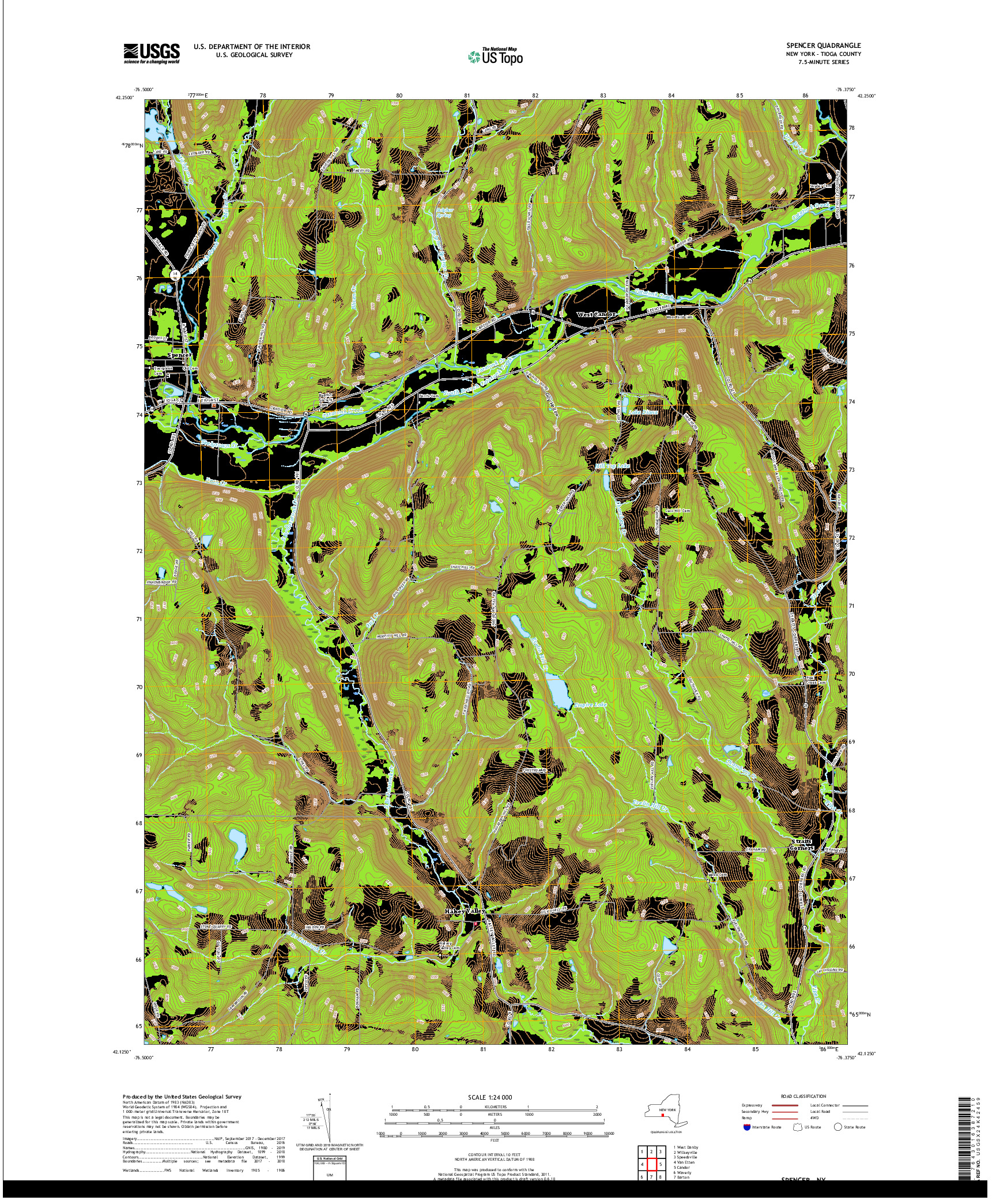 USGS US TOPO 7.5-MINUTE MAP FOR SPENCER, NY 2019