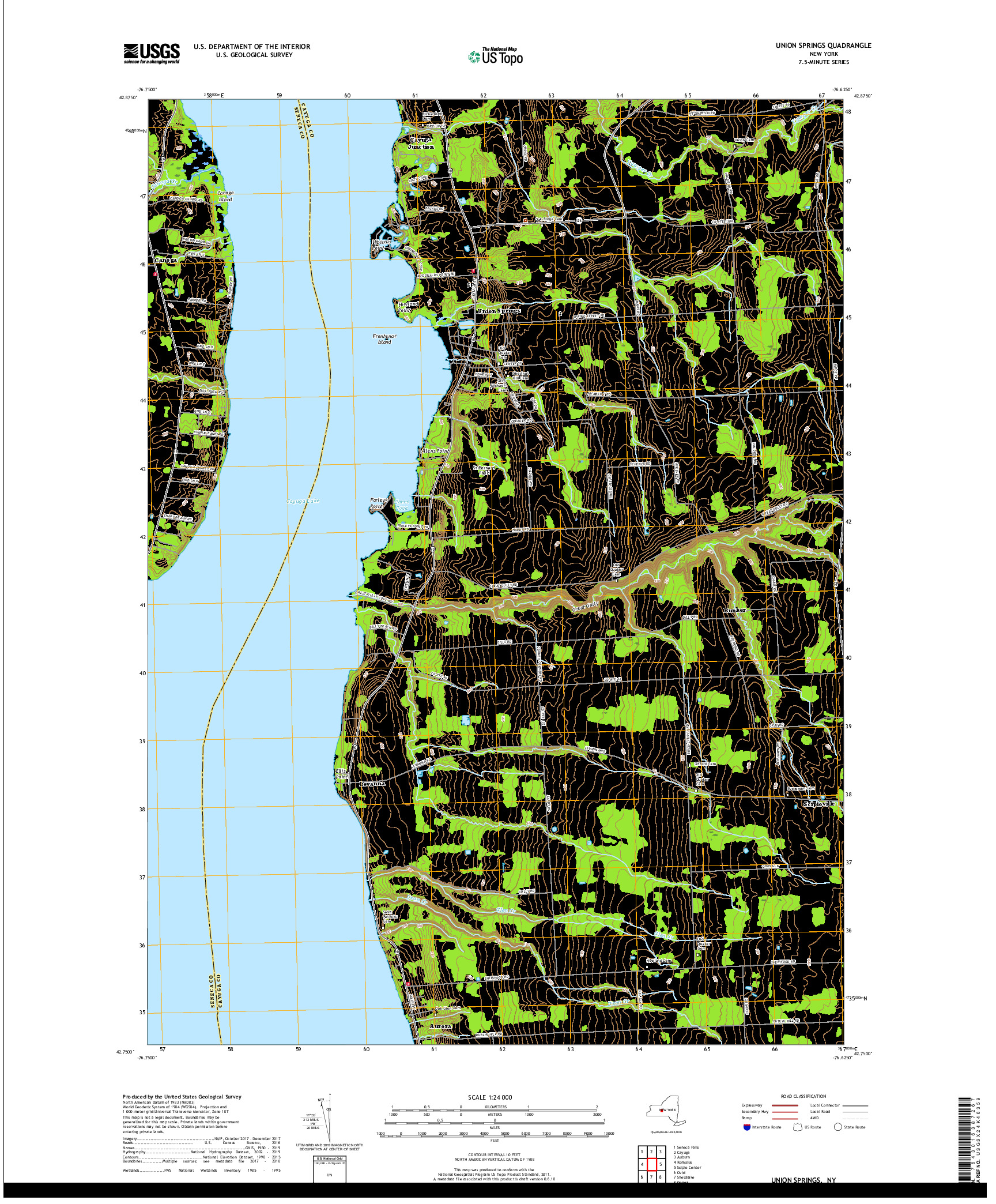 USGS US TOPO 7.5-MINUTE MAP FOR UNION SPRINGS, NY 2019