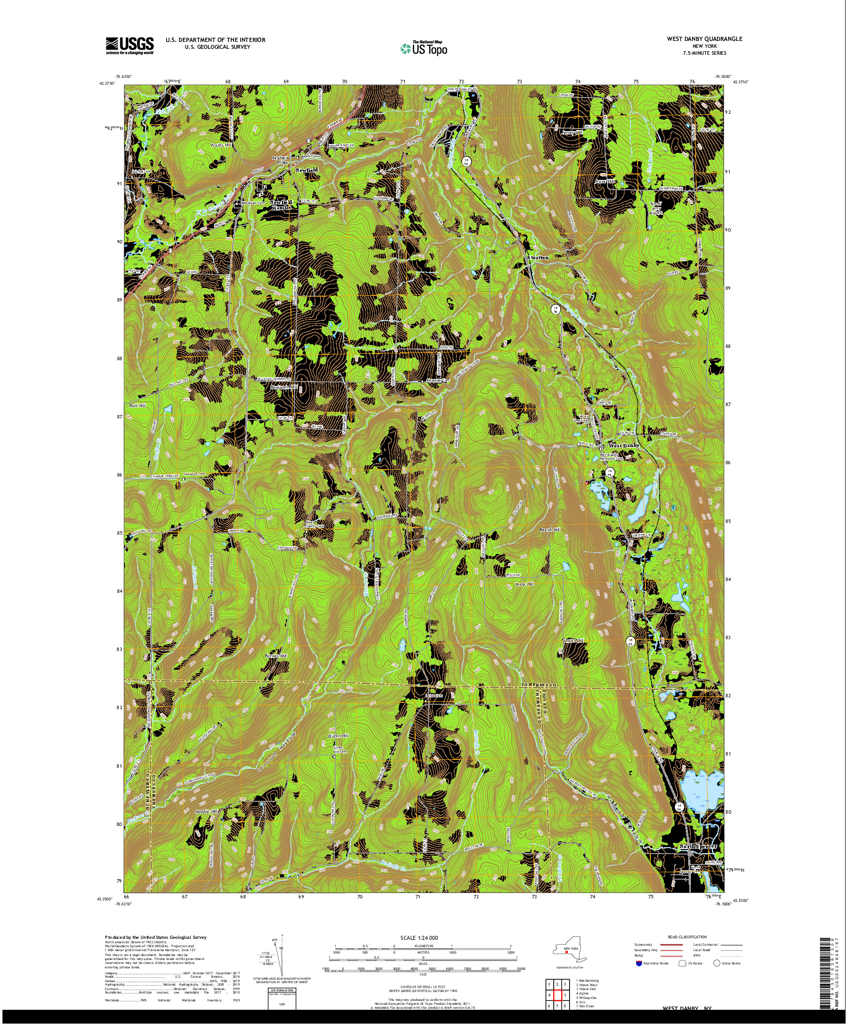USGS US TOPO 7.5-MINUTE MAP FOR WEST DANBY, NY 2019