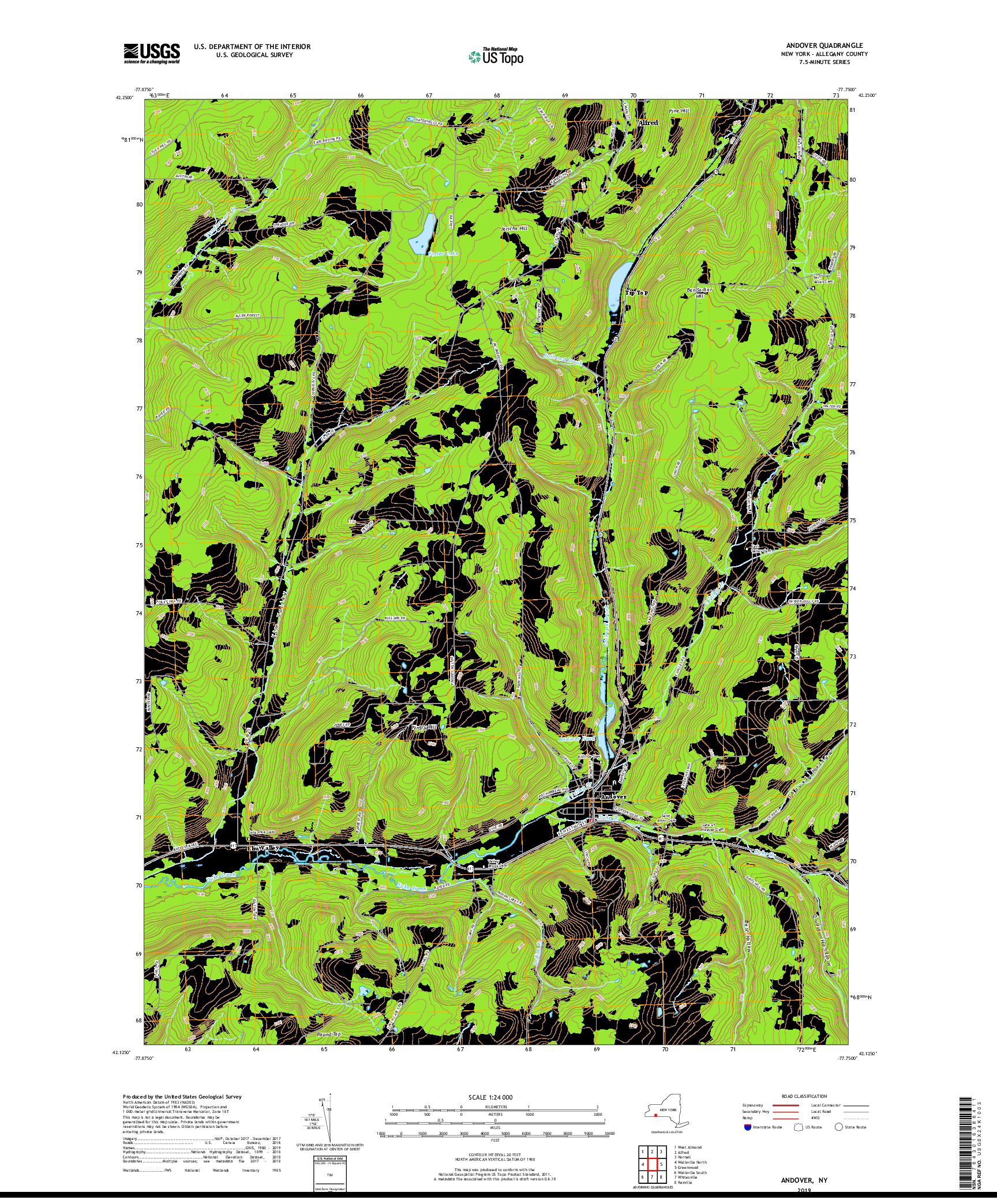 USGS US TOPO 7.5-MINUTE MAP FOR ANDOVER, NY 2019