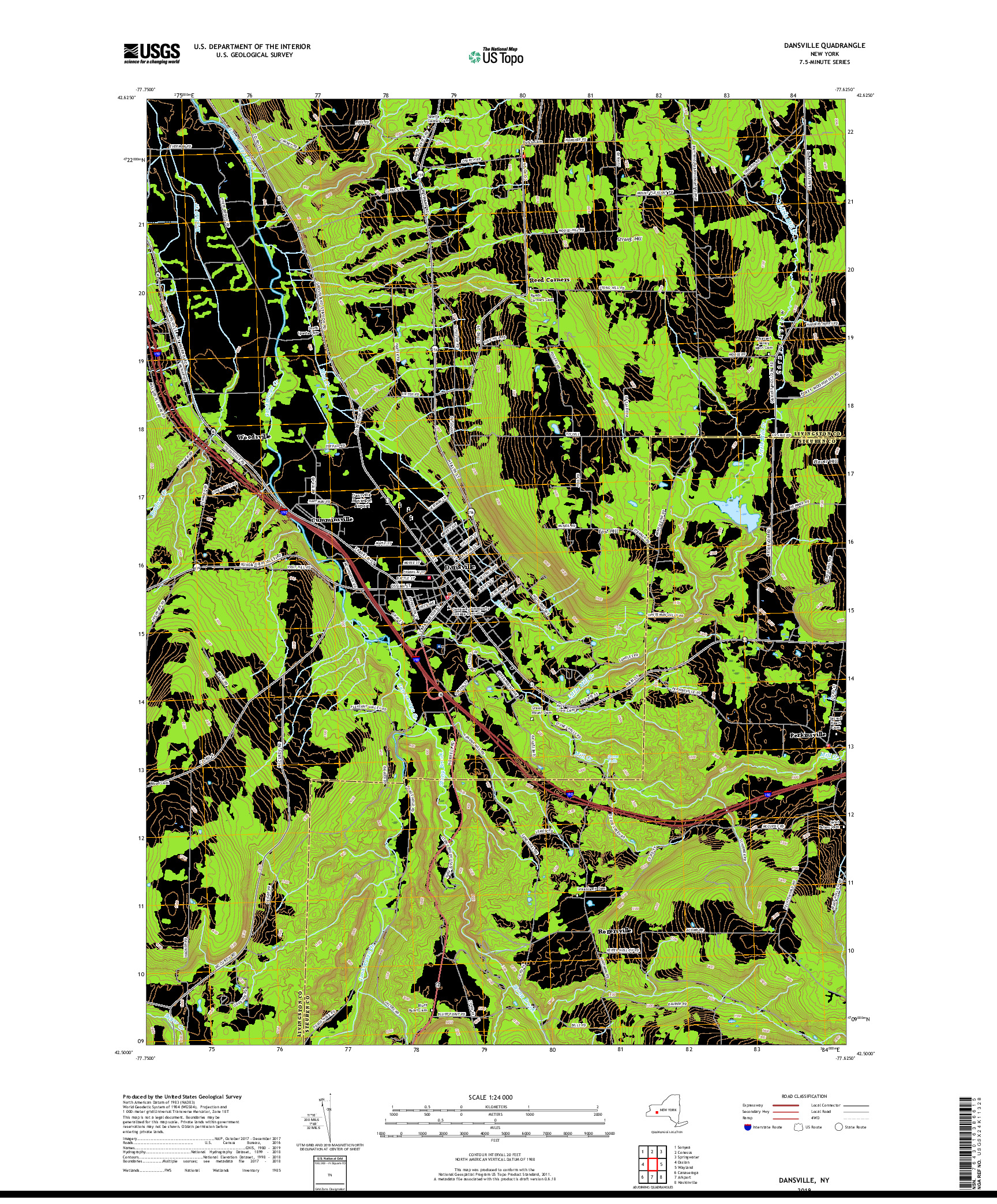 USGS US TOPO 7.5-MINUTE MAP FOR DANSVILLE, NY 2019