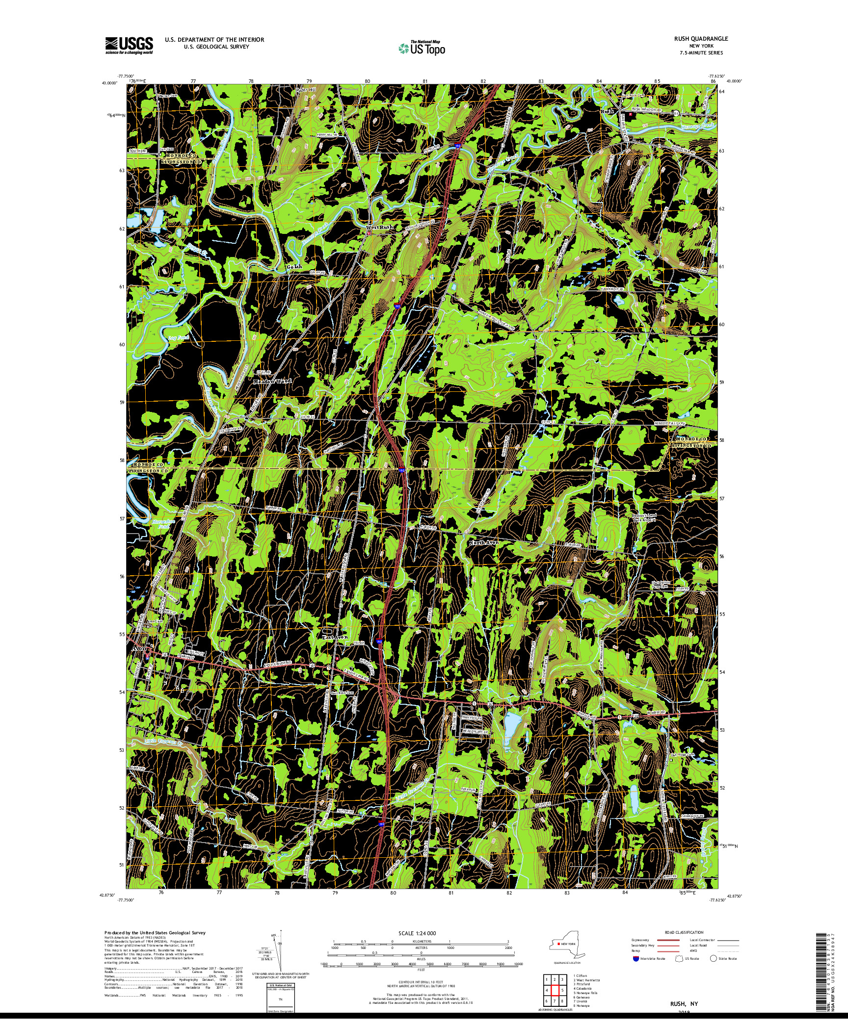 USGS US TOPO 7.5-MINUTE MAP FOR RUSH, NY 2019