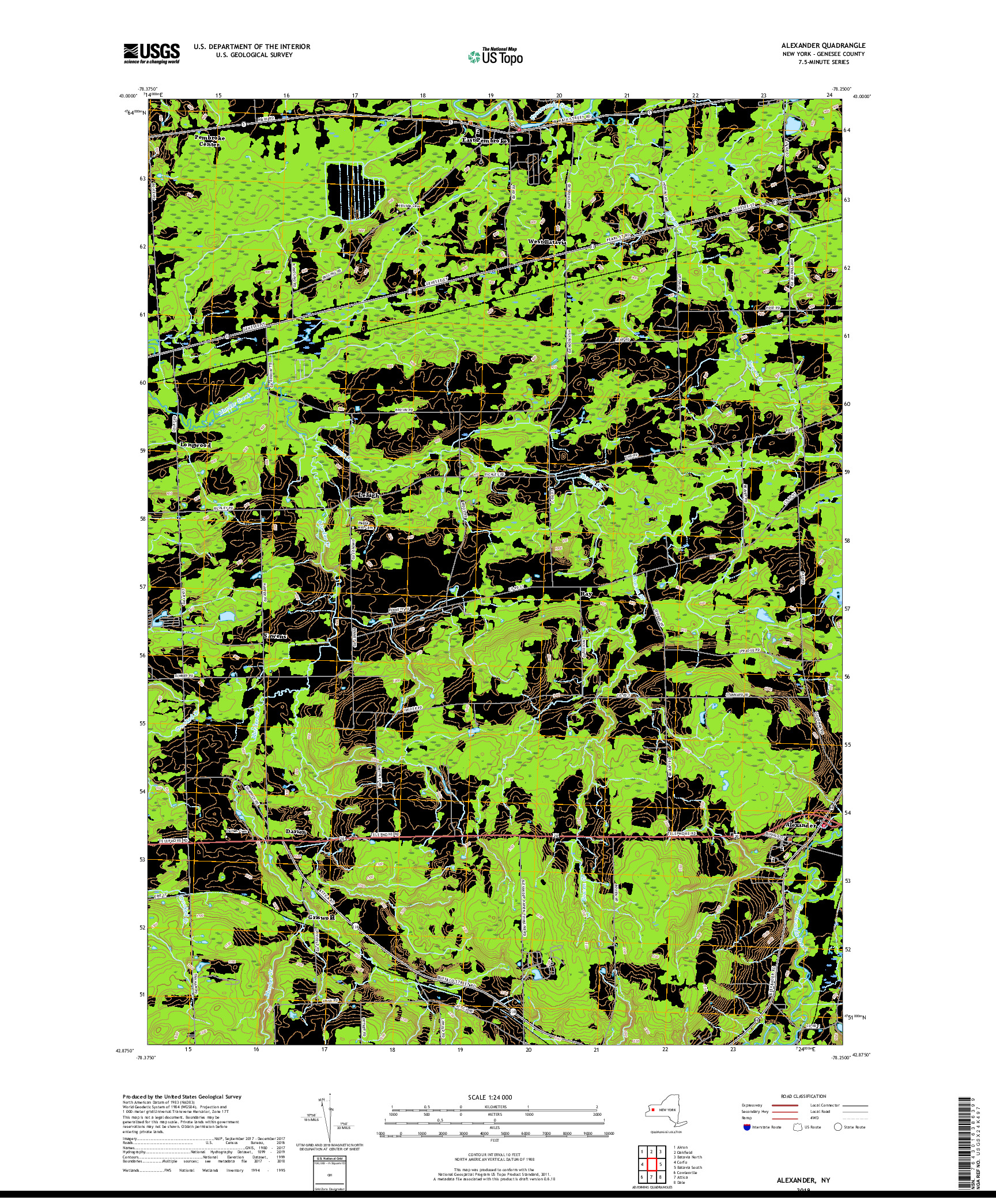 USGS US TOPO 7.5-MINUTE MAP FOR ALEXANDER, NY 2019