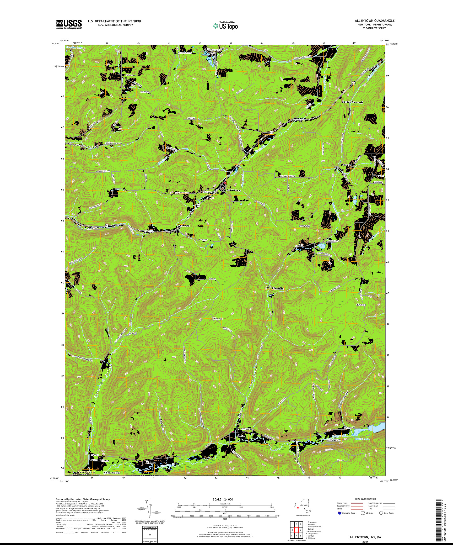 USGS US TOPO 7.5-MINUTE MAP FOR ALLENTOWN, NY,PA 2019