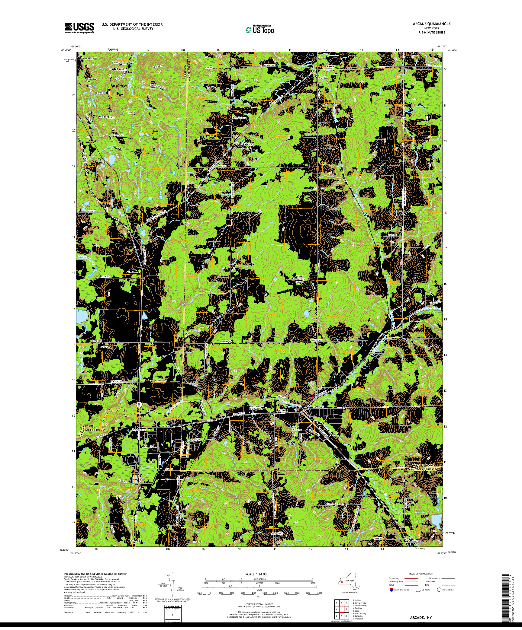 USGS US TOPO 7.5-MINUTE MAP FOR ARCADE, NY 2019