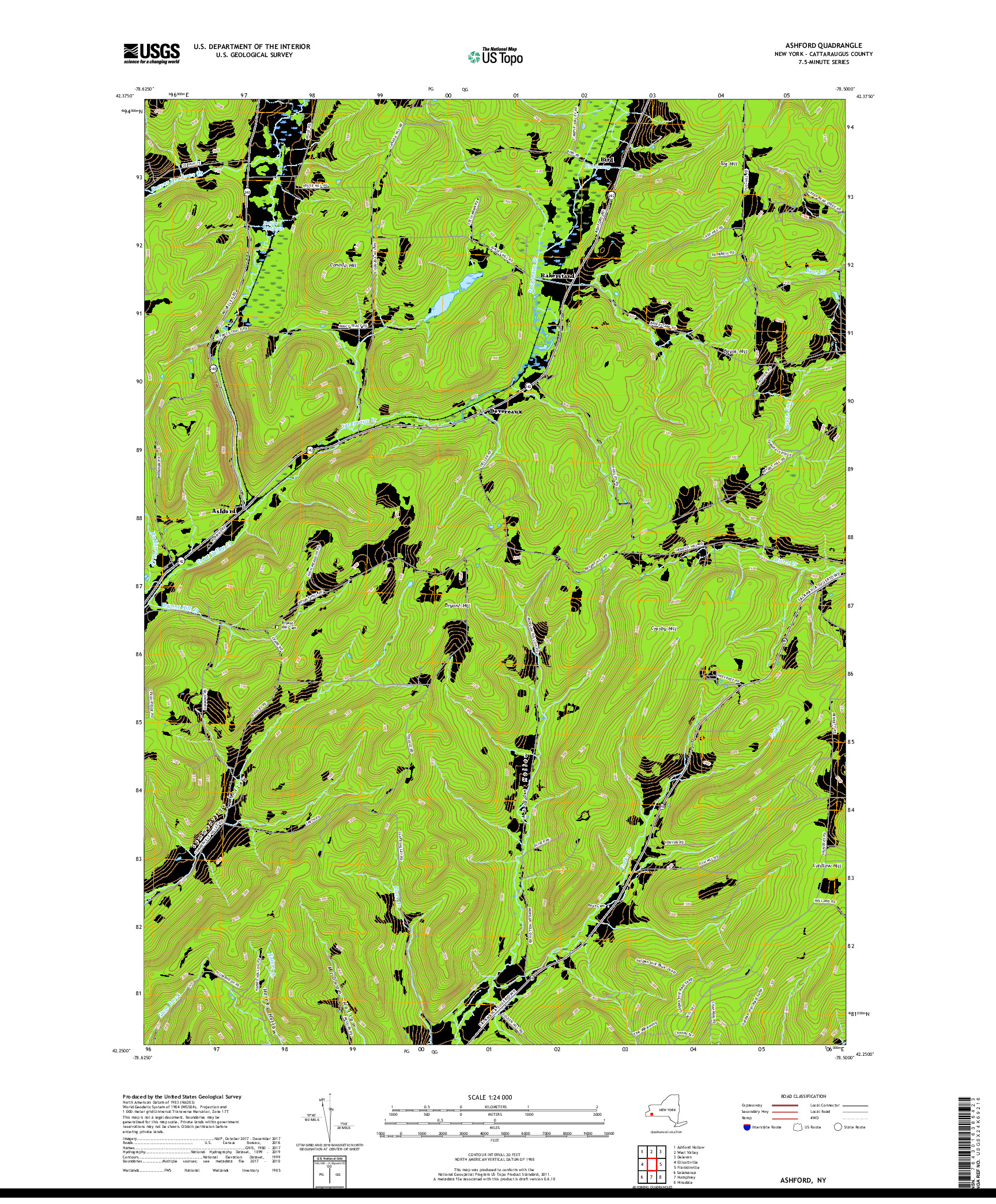 USGS US TOPO 7.5-MINUTE MAP FOR ASHFORD, NY 2019