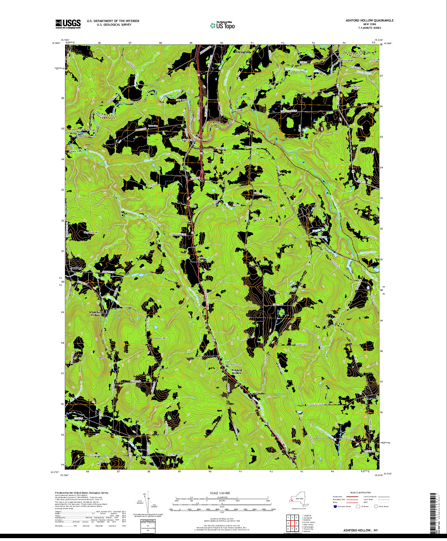 USGS US TOPO 7.5-MINUTE MAP FOR ASHFORD HOLLOW, NY 2019