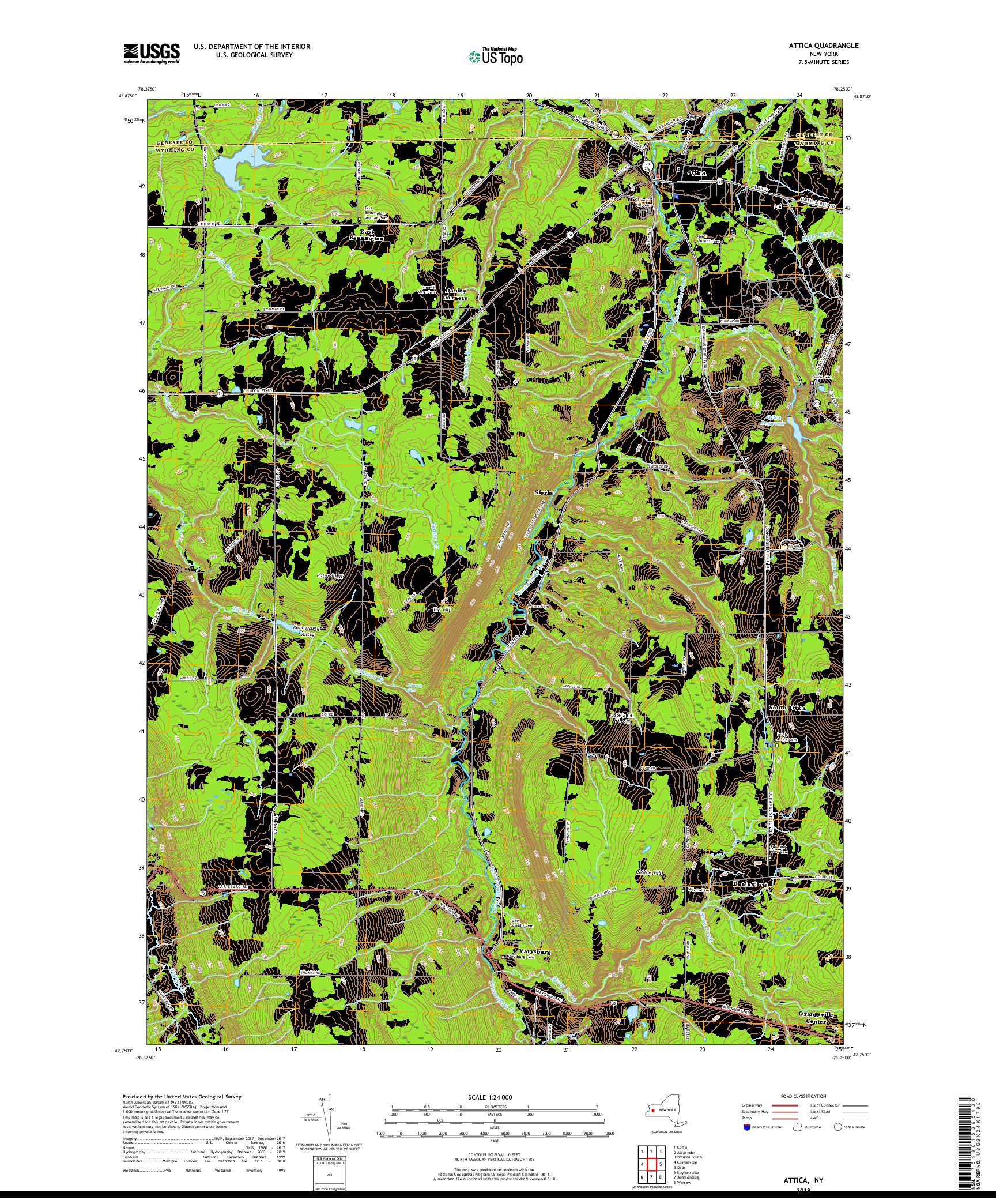 USGS US TOPO 7.5-MINUTE MAP FOR ATTICA, NY 2019