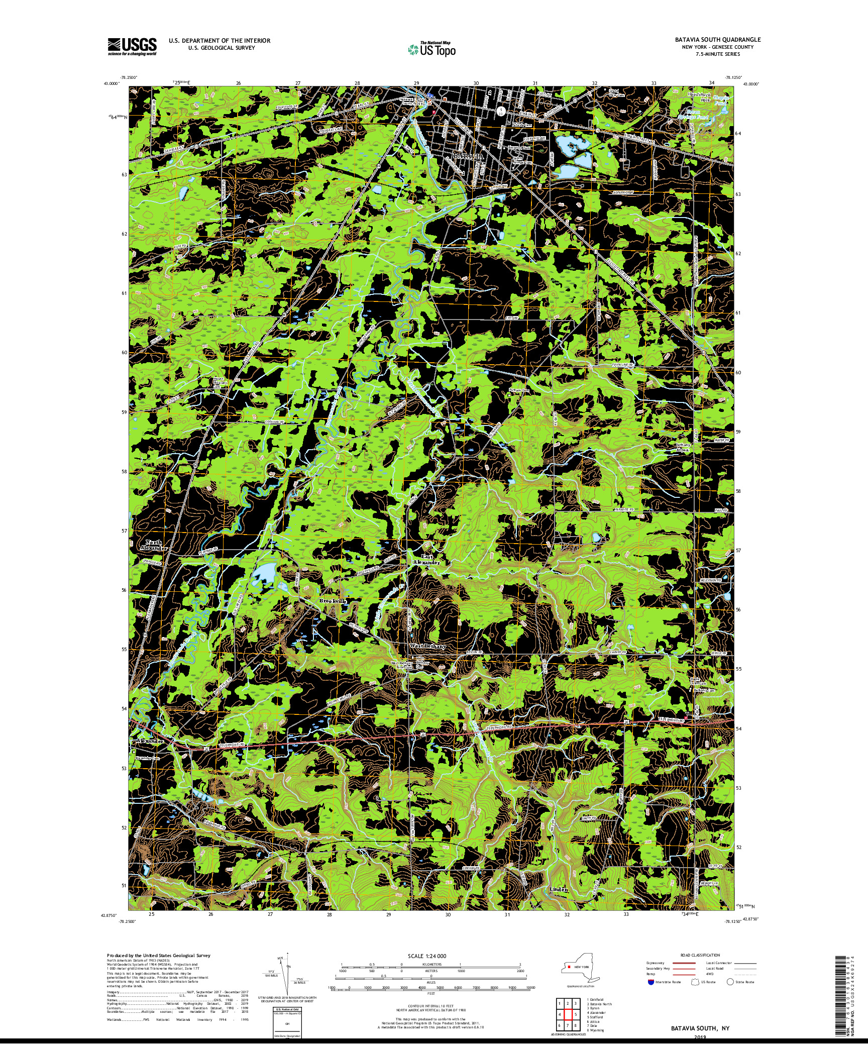 USGS US TOPO 7.5-MINUTE MAP FOR BATAVIA SOUTH, NY 2019