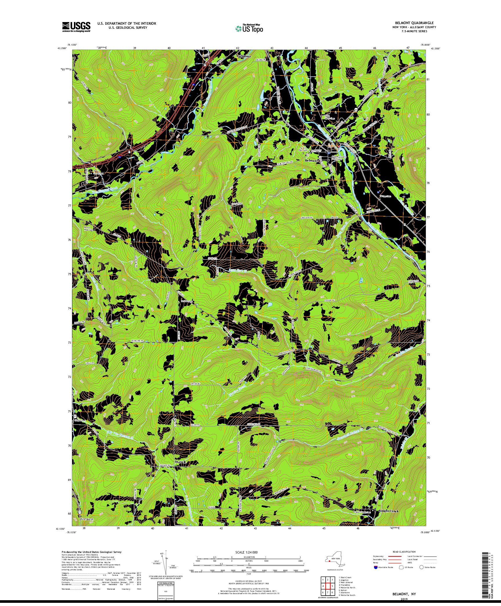 USGS US TOPO 7.5-MINUTE MAP FOR BELMONT, NY 2019
