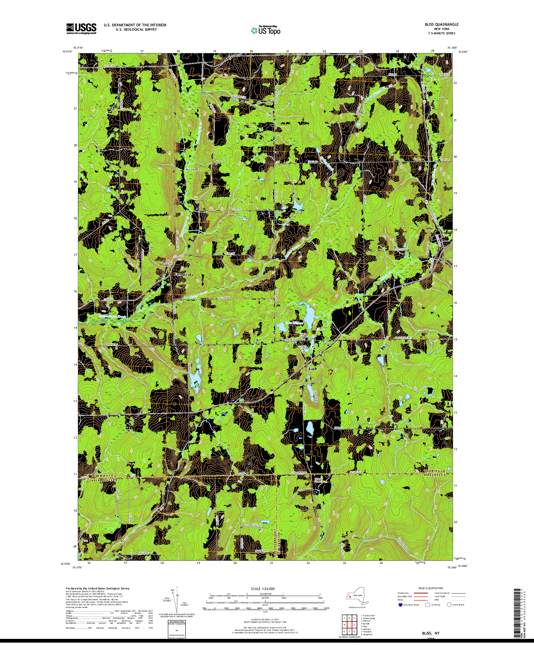 USGS US TOPO 7.5-MINUTE MAP FOR BLISS, NY 2019