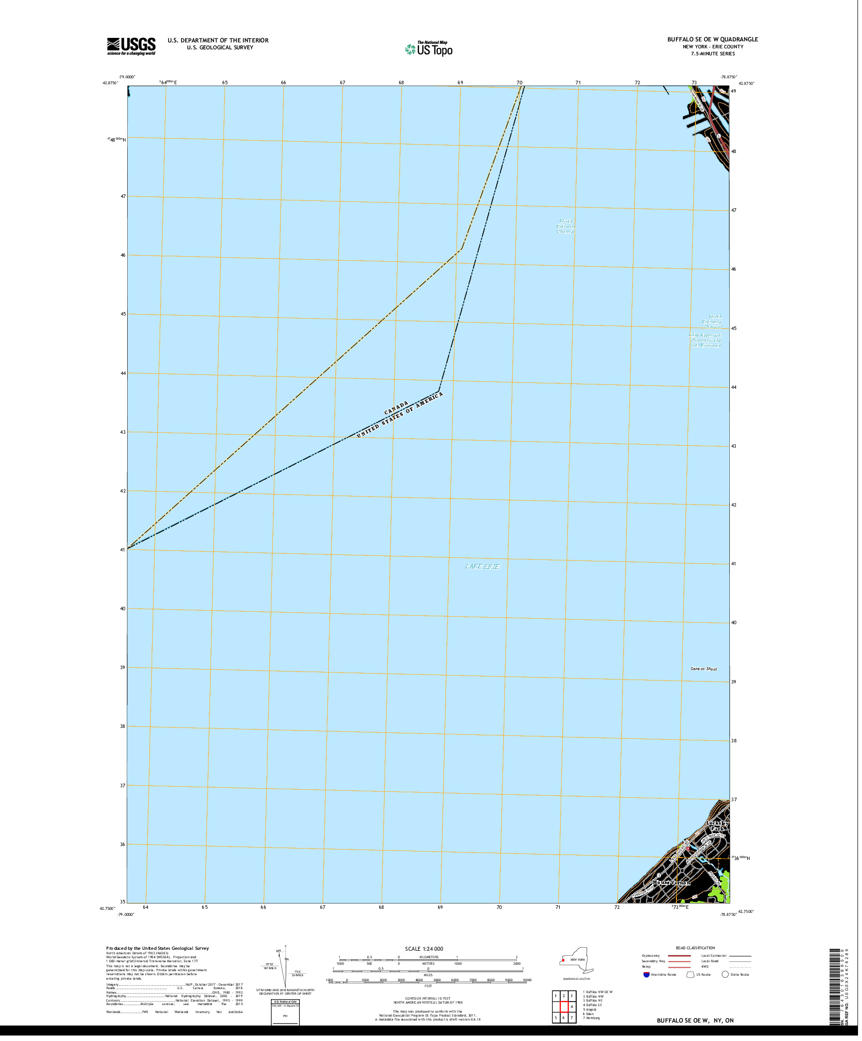 USGS US TOPO 7.5-MINUTE MAP FOR BUFFALO SE OE W, NY,ON 2019