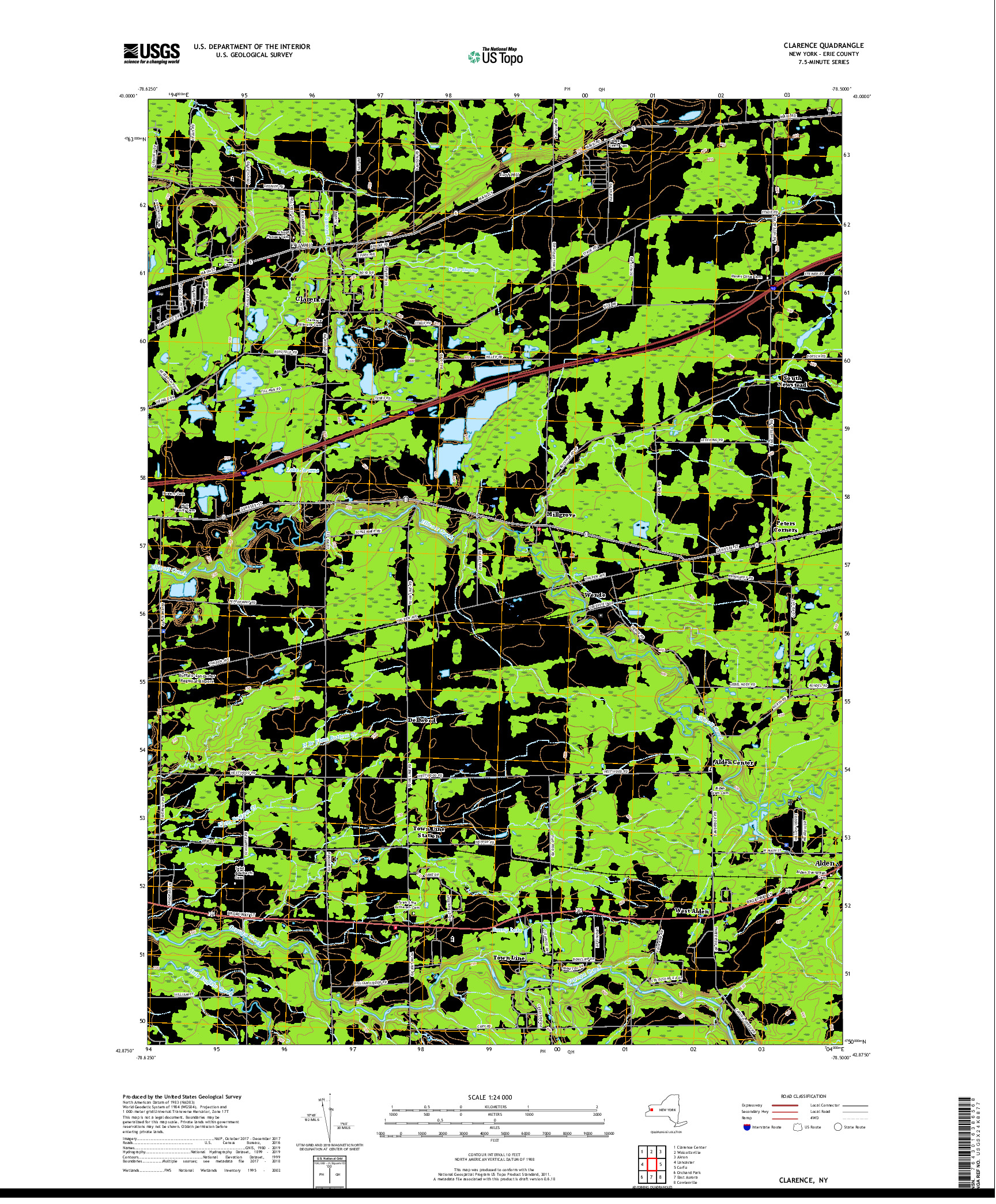 USGS US TOPO 7.5-MINUTE MAP FOR CLARENCE, NY 2019