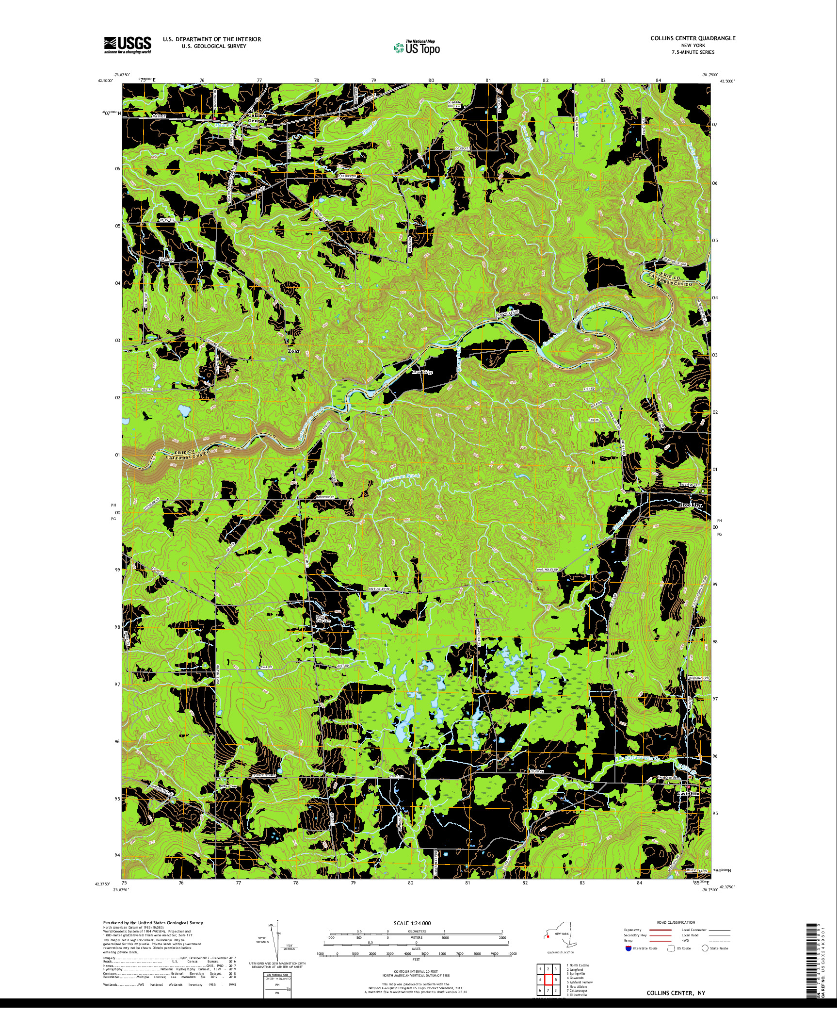 USGS US TOPO 7.5-MINUTE MAP FOR COLLINS CENTER, NY 2019