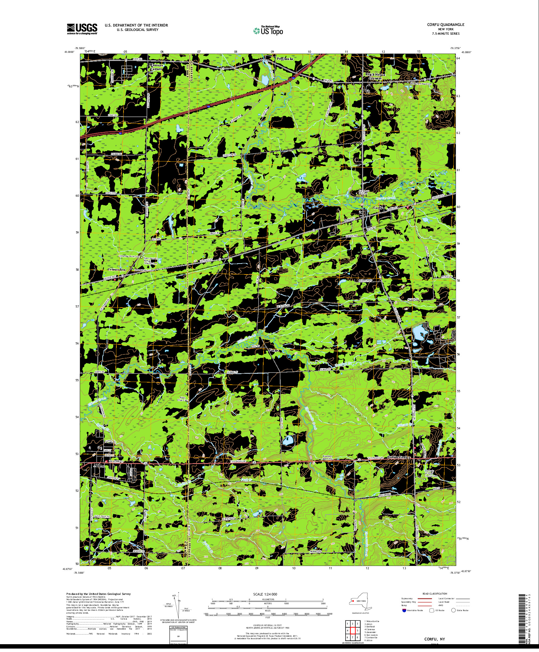 USGS US TOPO 7.5-MINUTE MAP FOR CORFU, NY 2019