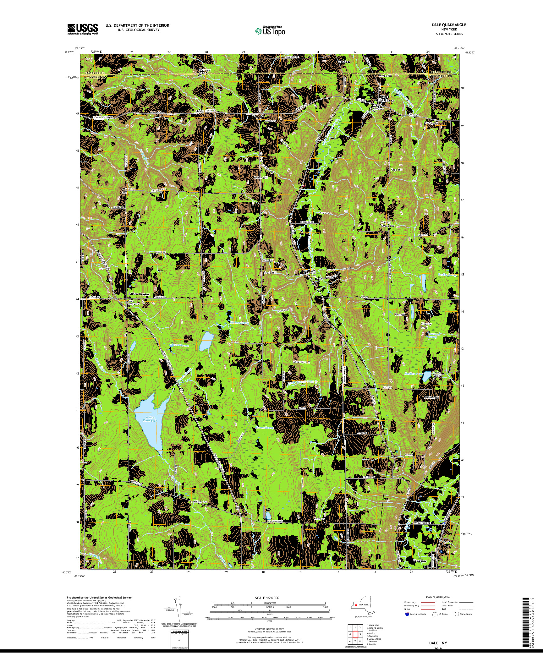 USGS US TOPO 7.5-MINUTE MAP FOR DALE, NY 2019