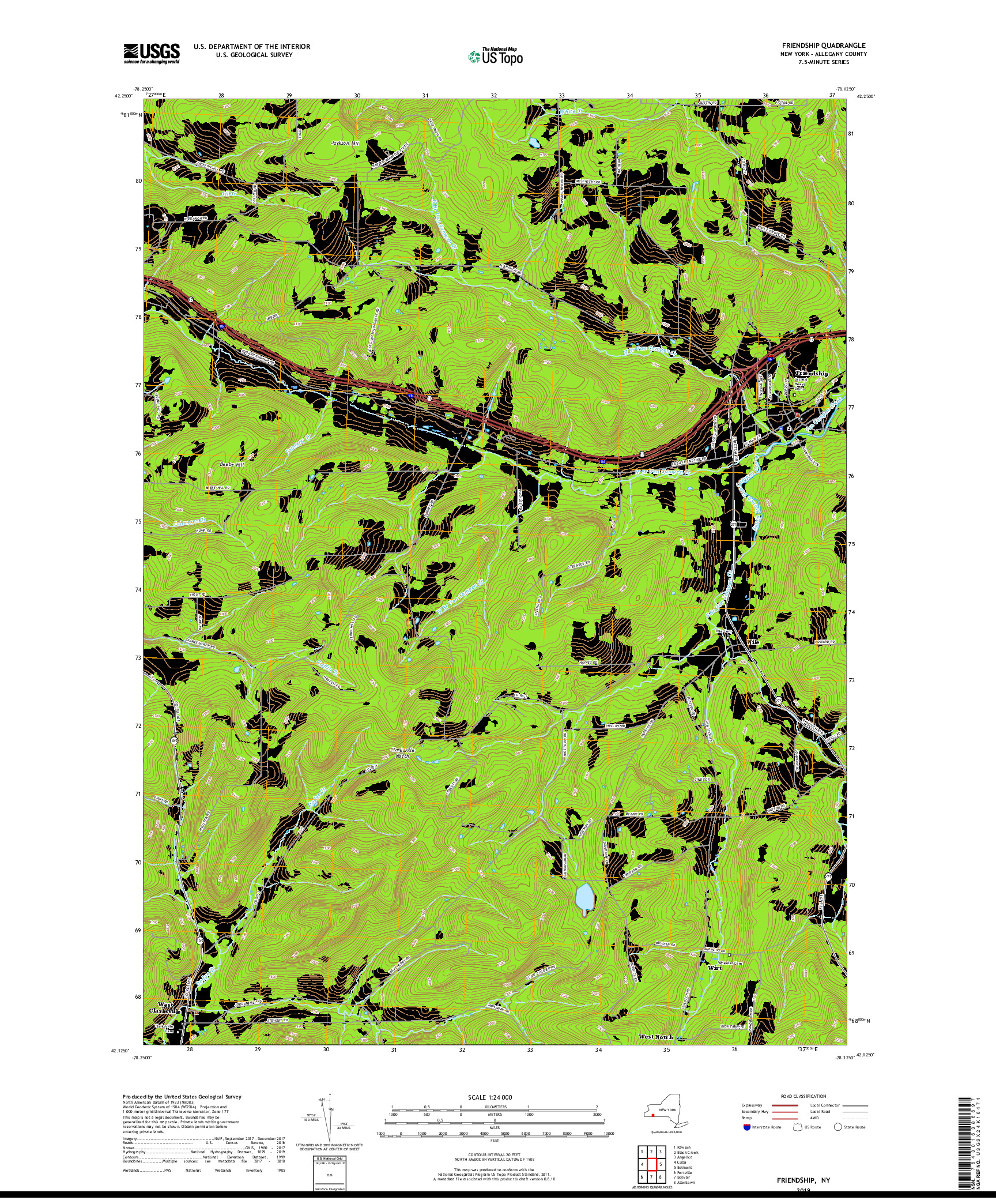 USGS US TOPO 7.5-MINUTE MAP FOR FRIENDSHIP, NY 2019