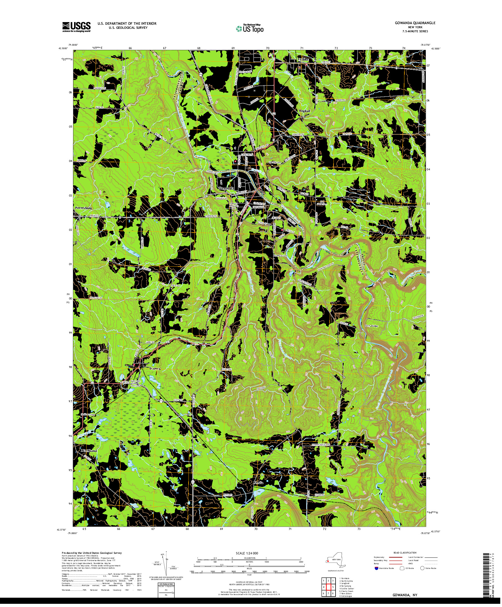 USGS US TOPO 7.5-MINUTE MAP FOR GOWANDA, NY 2019